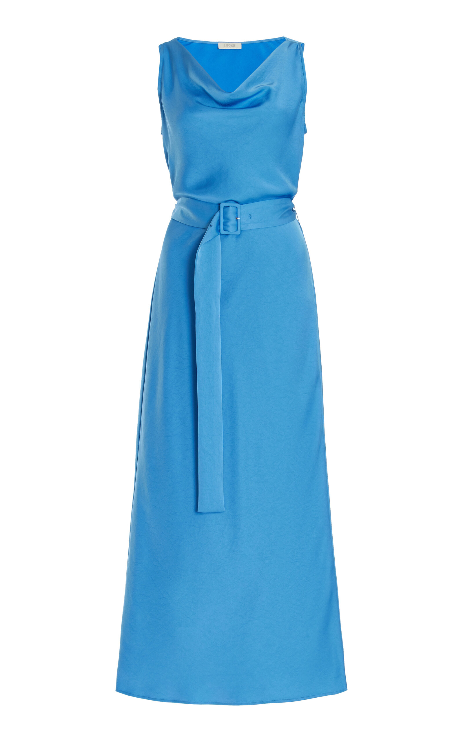 Shop Lapointe Belted Satin Midi Dress In Blue