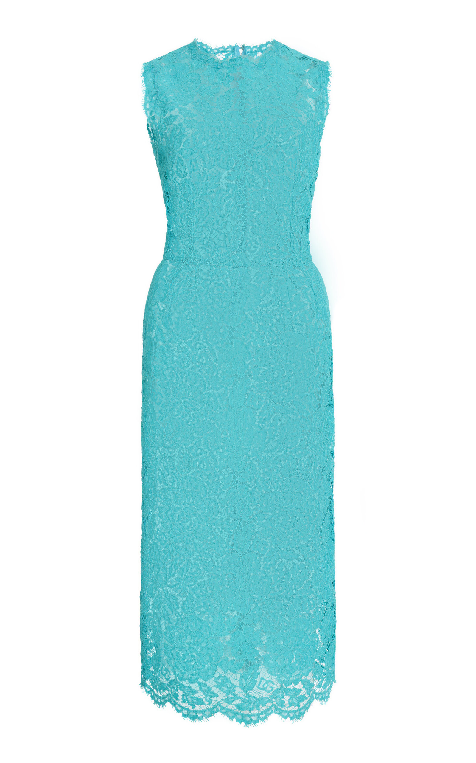 Shop Dolce & Gabbana Lace Midi Dress In Blue