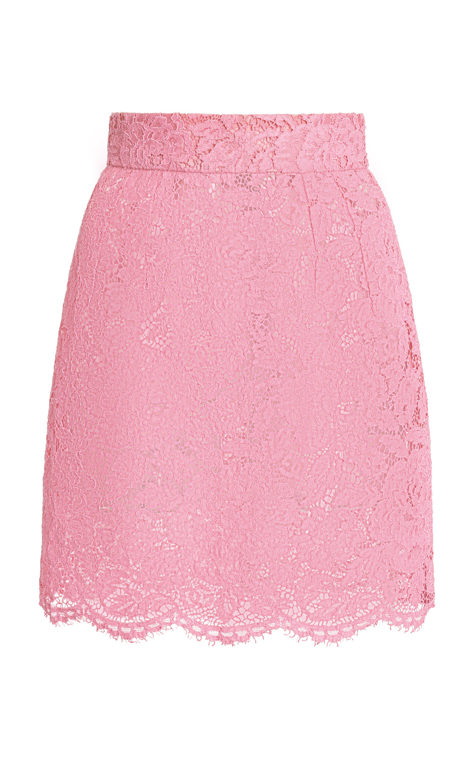 Dolce & Gabbana Branded Floral Cordonetto Lace Miniskirt In Pink
