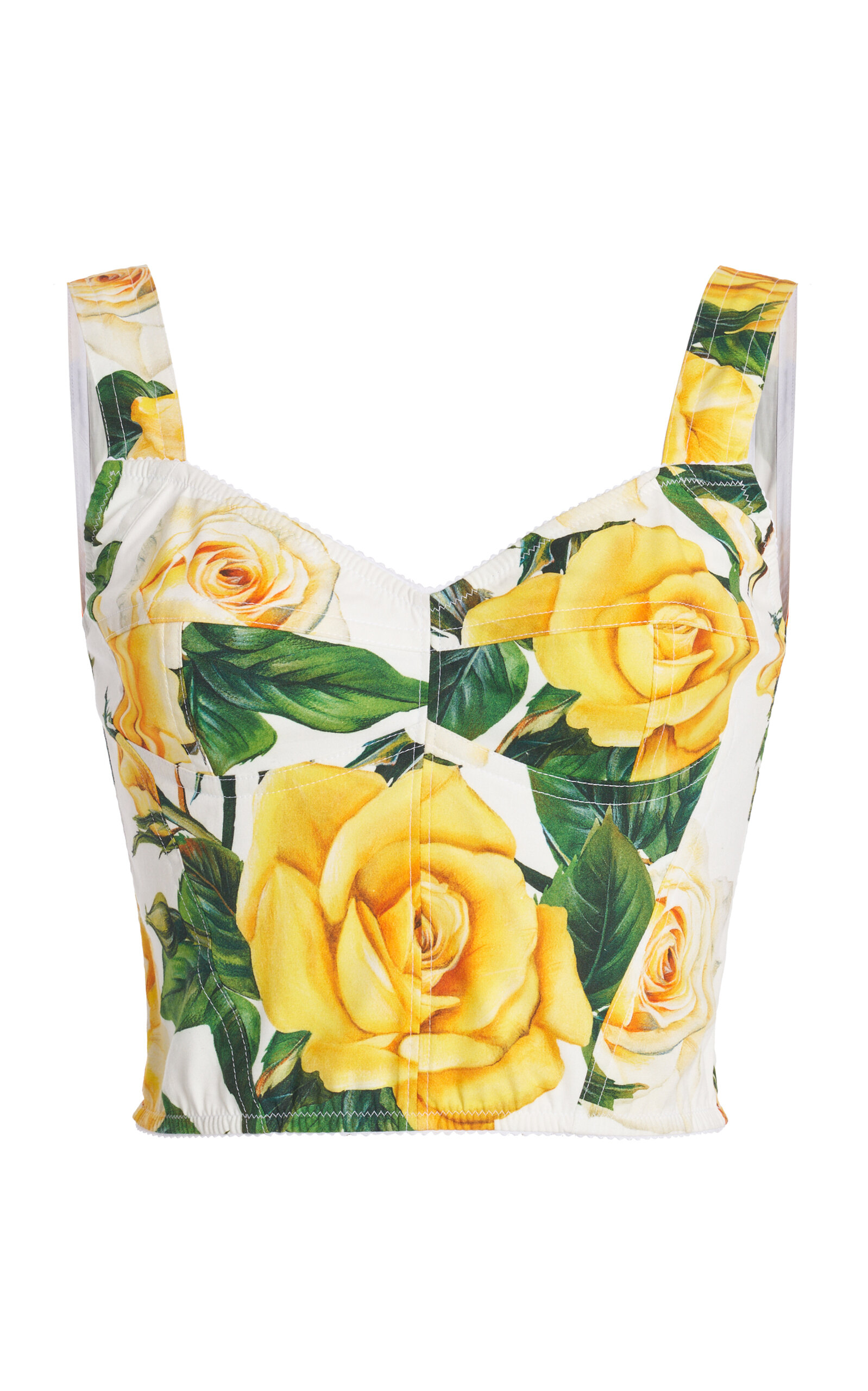 Dolce & Gabbana Cropped Floral-print Cotton-blend Poplin Top In Multi