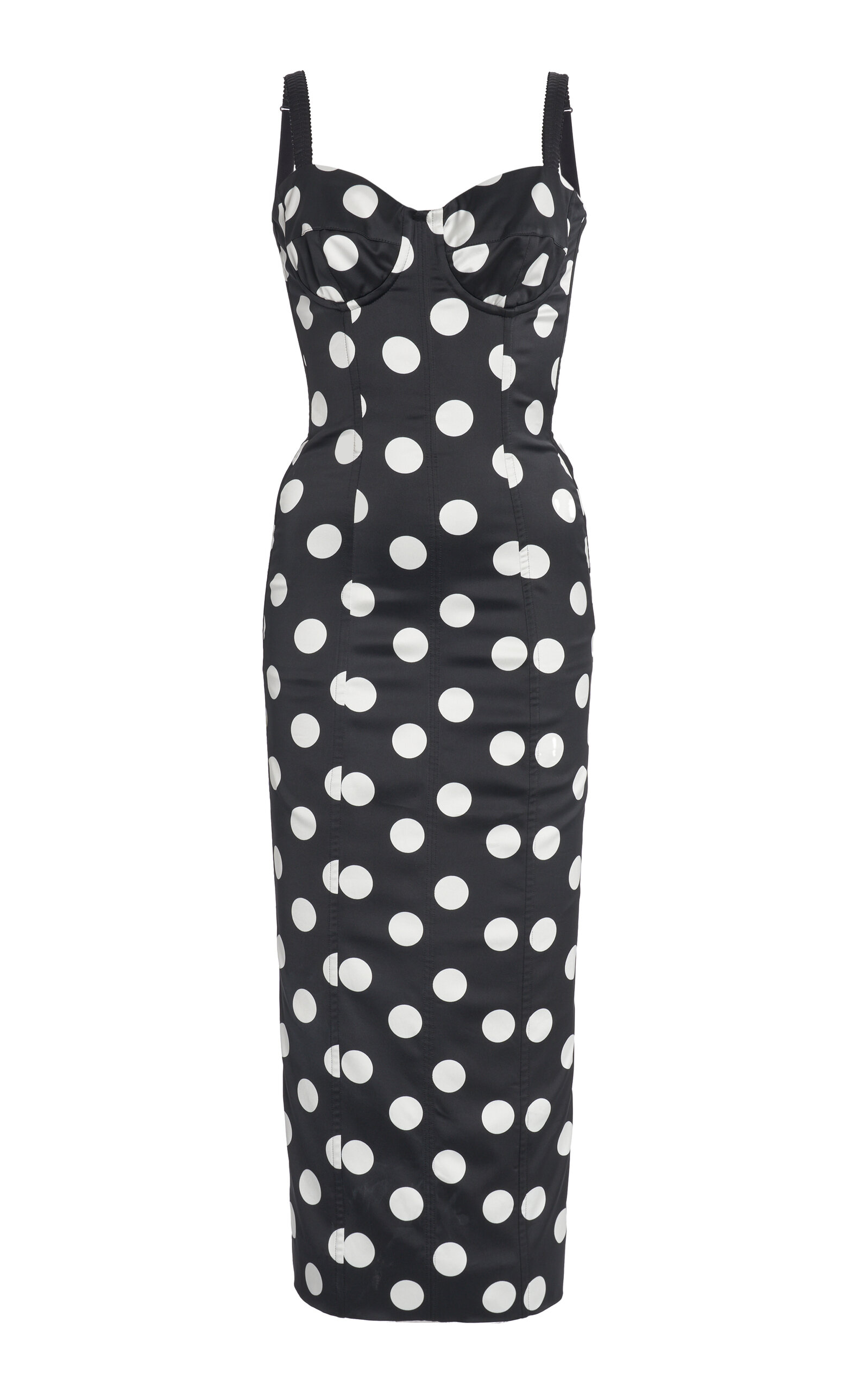 Dolce & Gabbana Corseted Polka-Dot Satin Midi Dress - Black/white