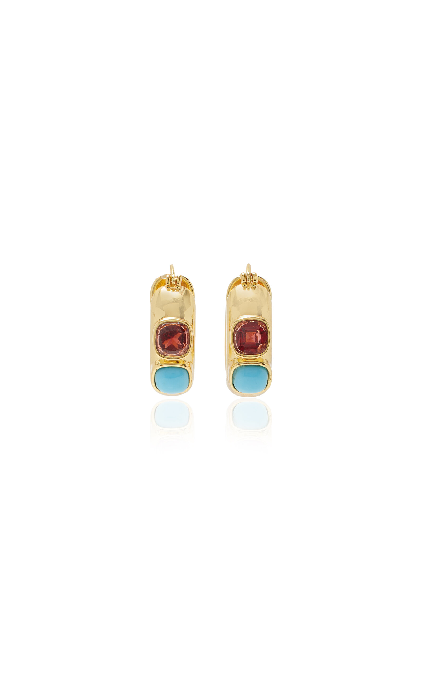 Piet Garnet; Turquoise Gold-Plated Hoop Earrings
