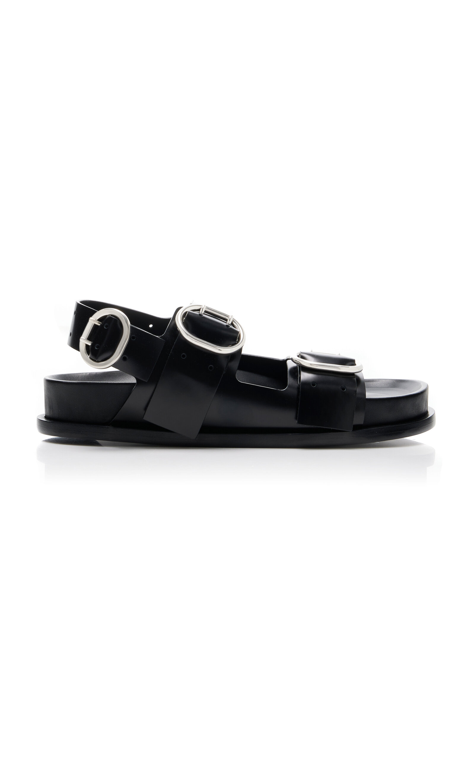 Shop Jil Sander Buckle-detailed Leather Sandals In Black