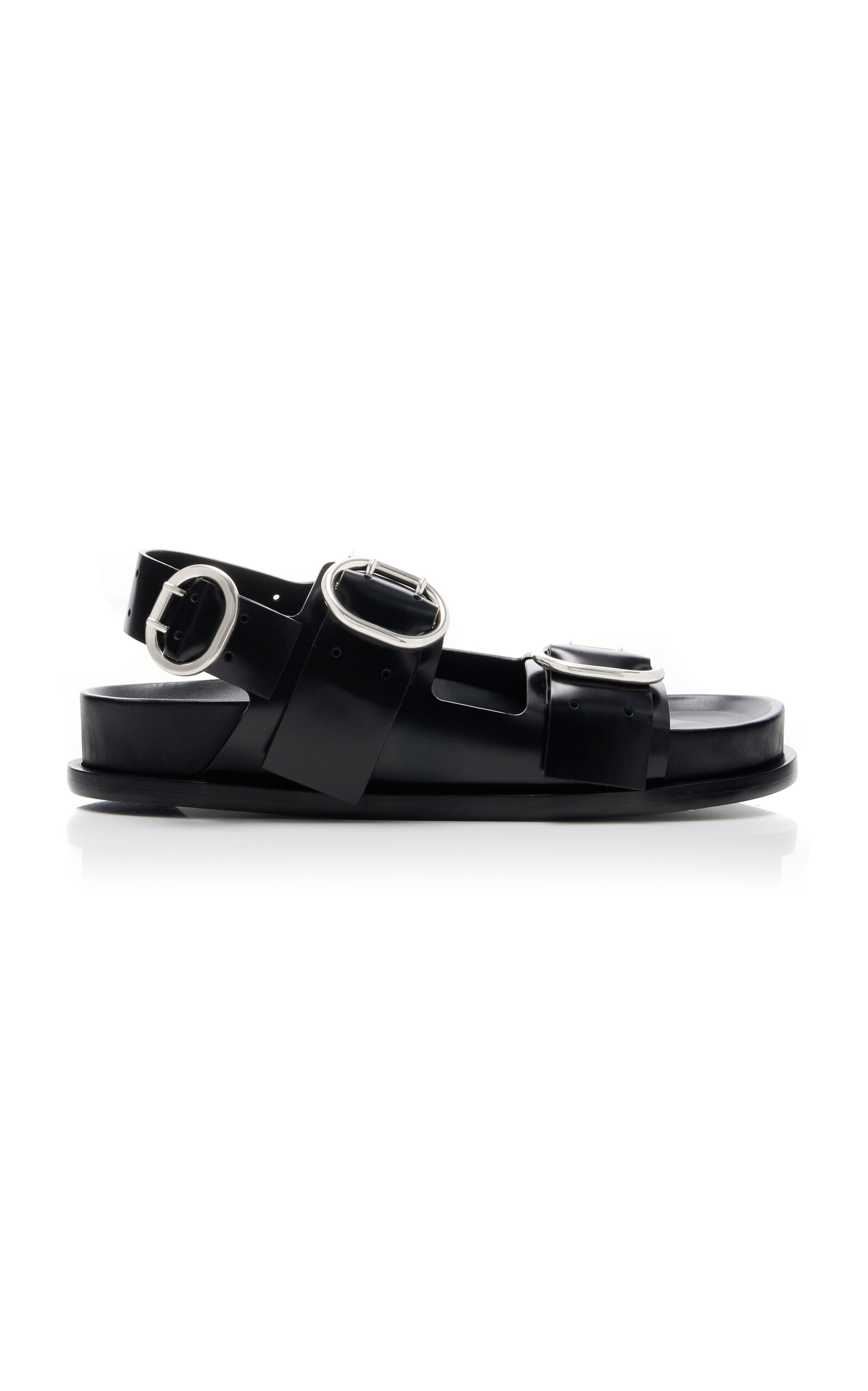 Jil Sander Leather Slingback Sandals With Double Buckle In Black