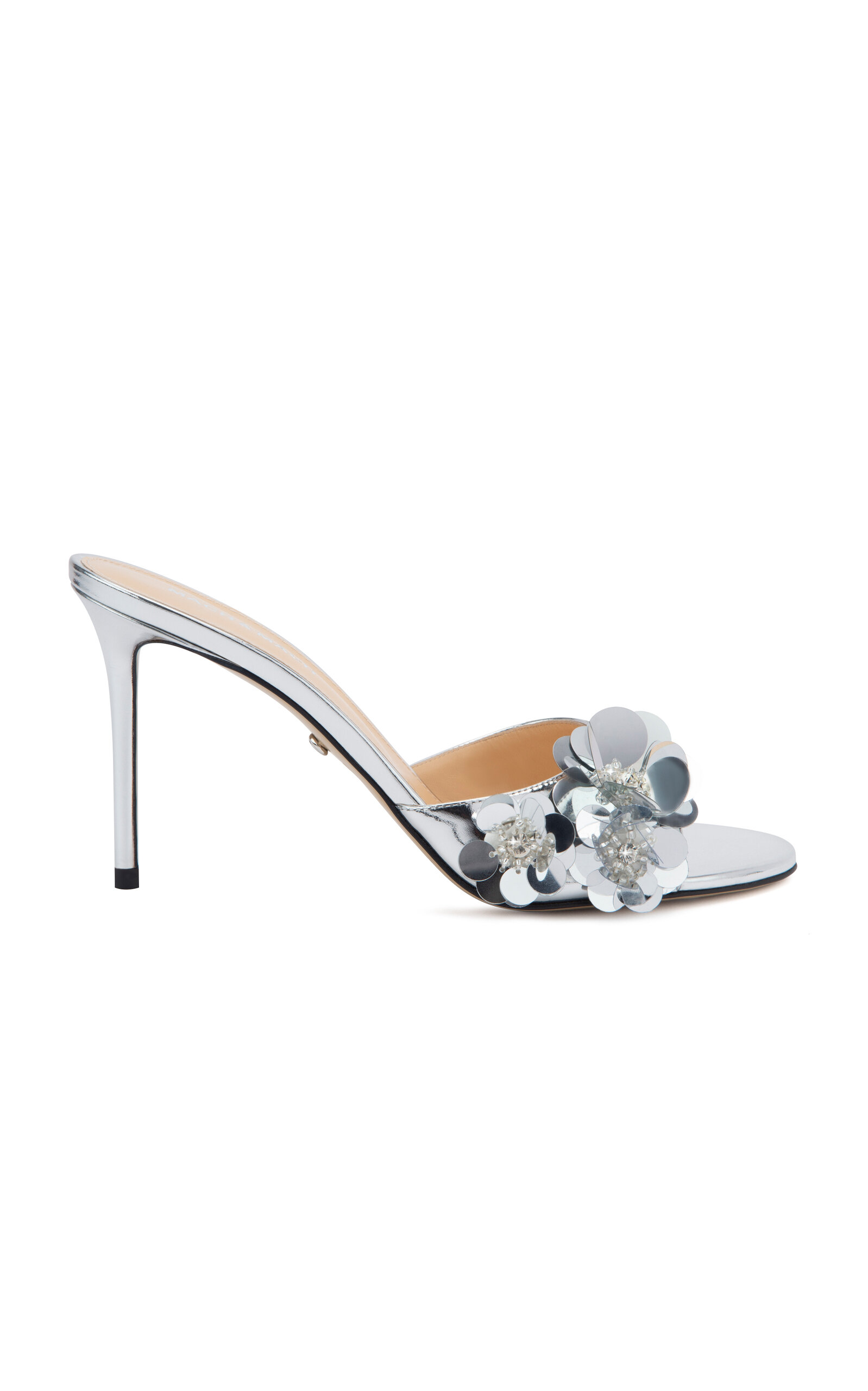 Mach & Mach Sequined Leather Sandals In Silver