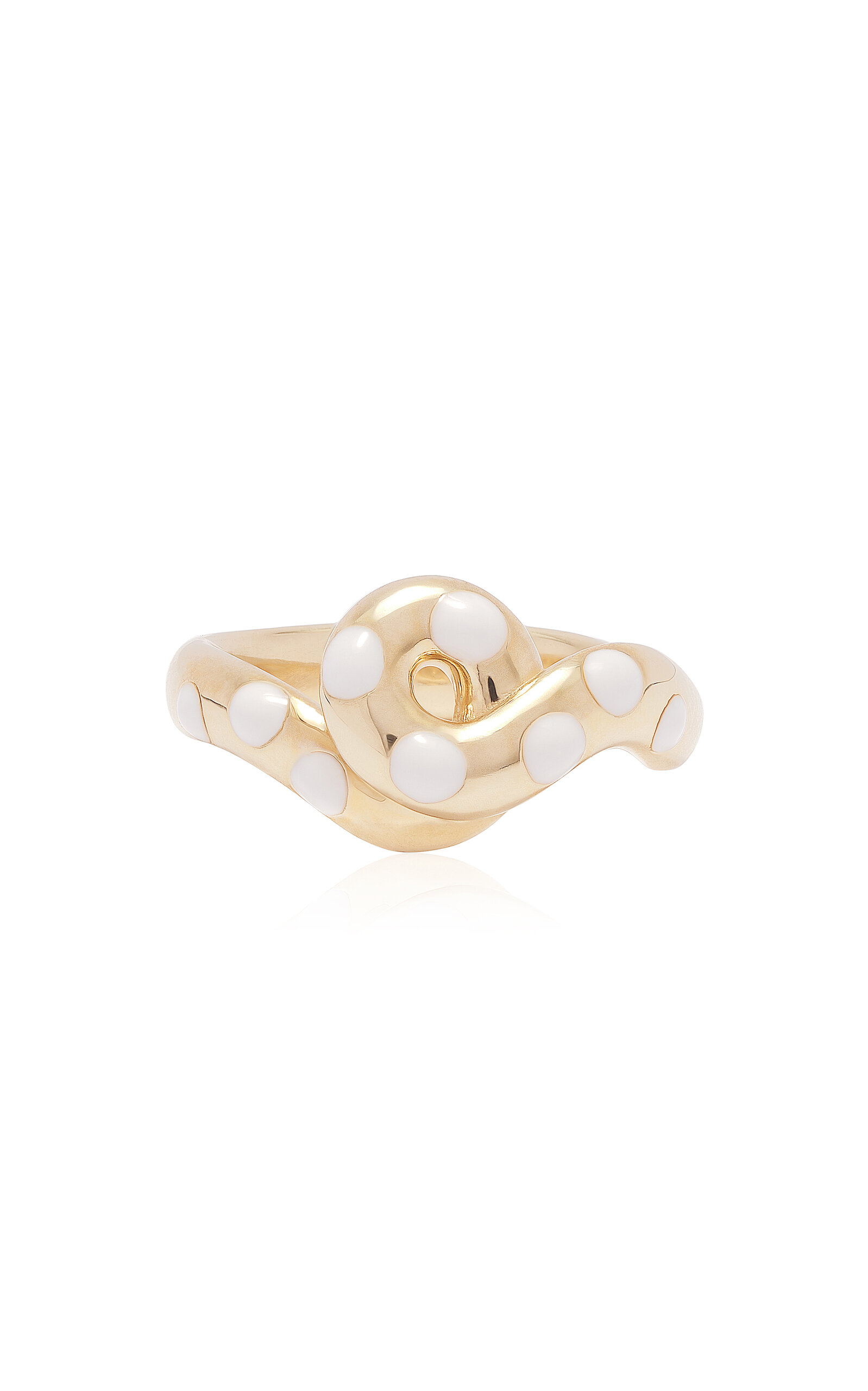 Bea Bongiasca 9k Yellow Gold Chunky Wave Polka Dots Ring In White