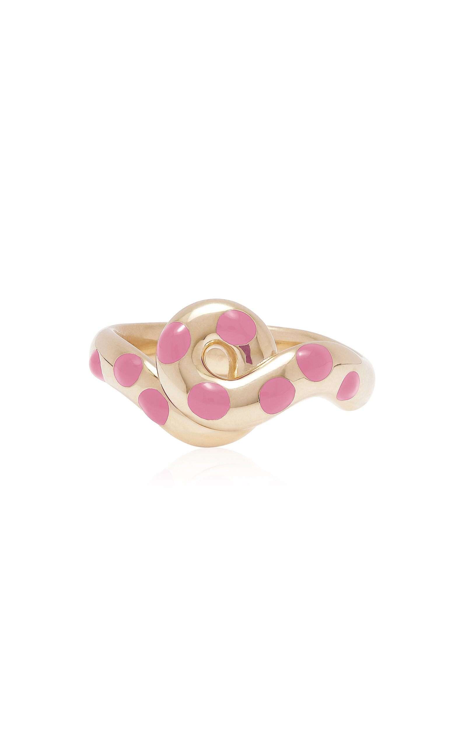 Bea Bongiasca 9k Yellow Gold Chunky Wave Polka Dots Ring In Pink In Pink