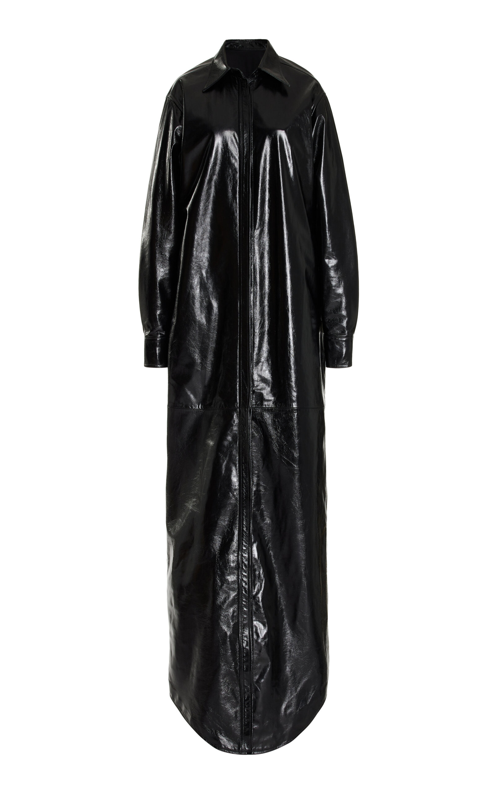 Brandon Maxwell The Adelle Glazed Leather Midi Dress In Black