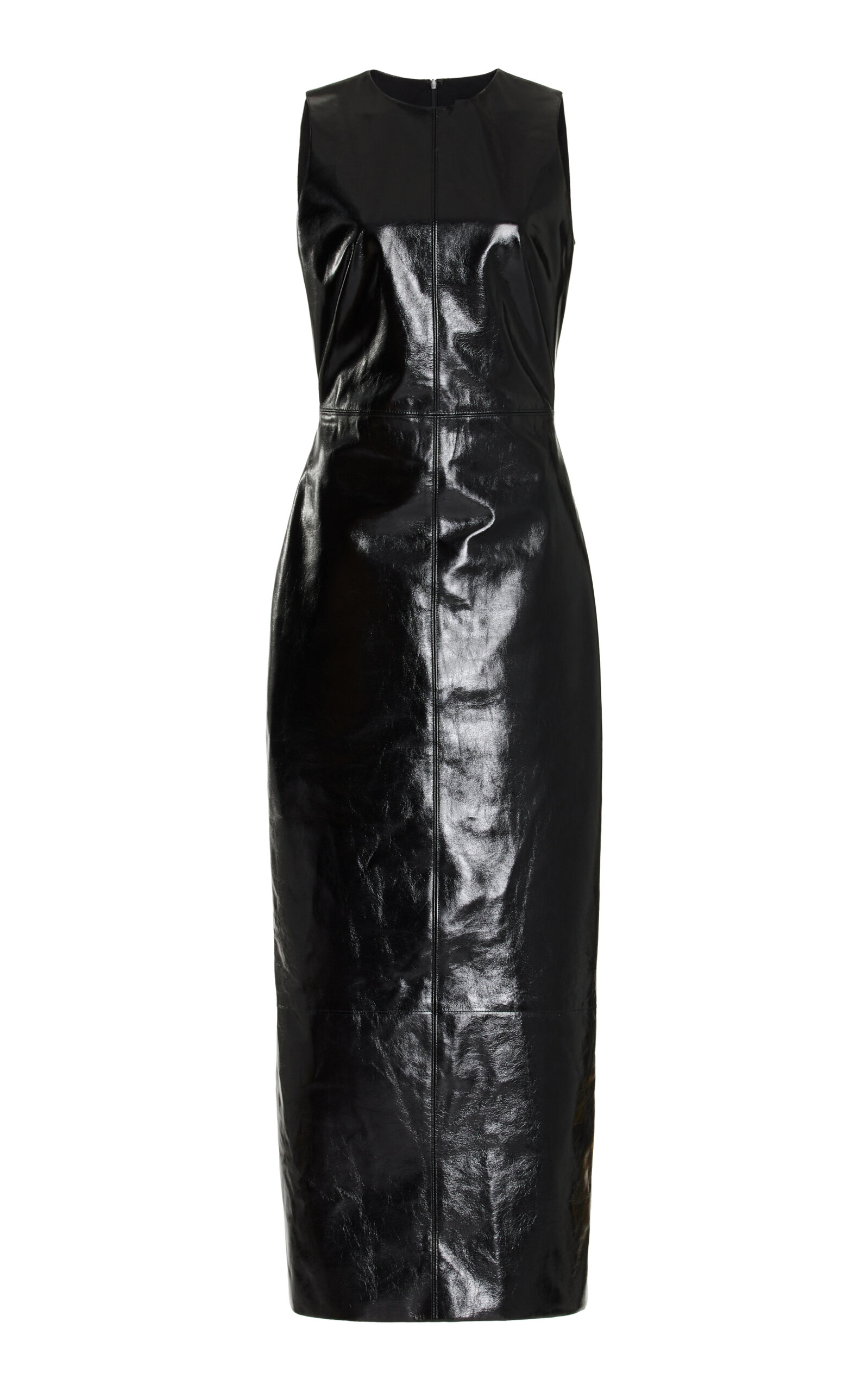 Brandon Maxwell The Audrey Glazed Leather Column Dress In Black