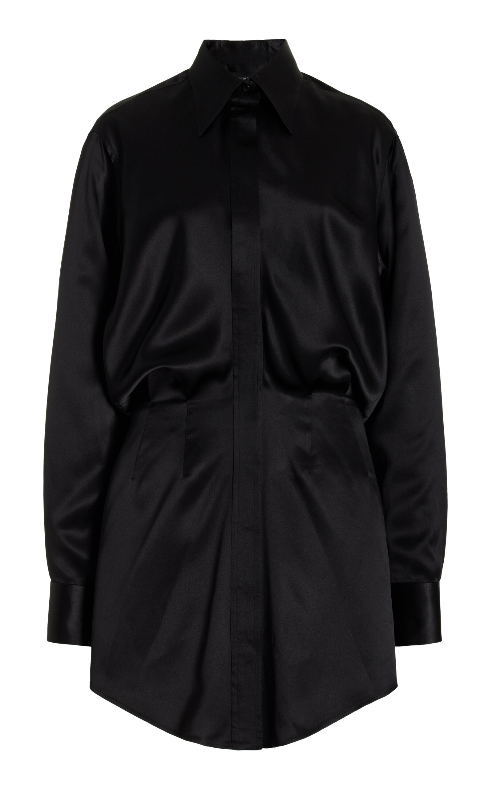 Shop Brandon Maxwell The Vera Silk Mini Shirt Dress In Black