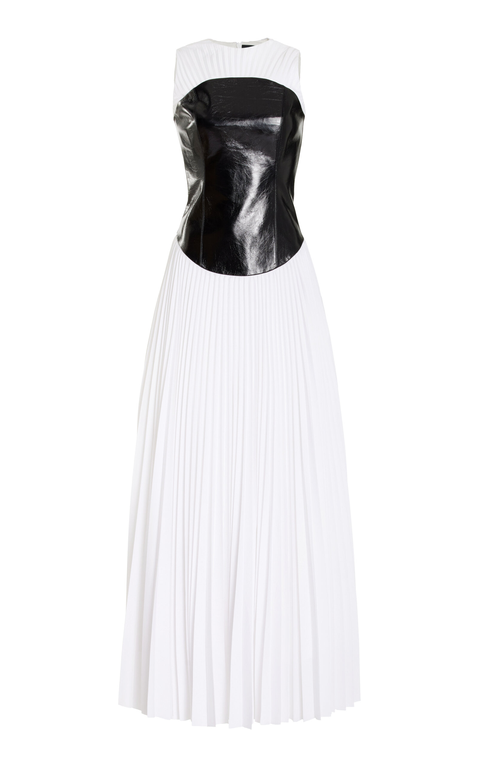 Brandon Maxwell The Florena Pleated Cotton Maxi Dress In Black,white