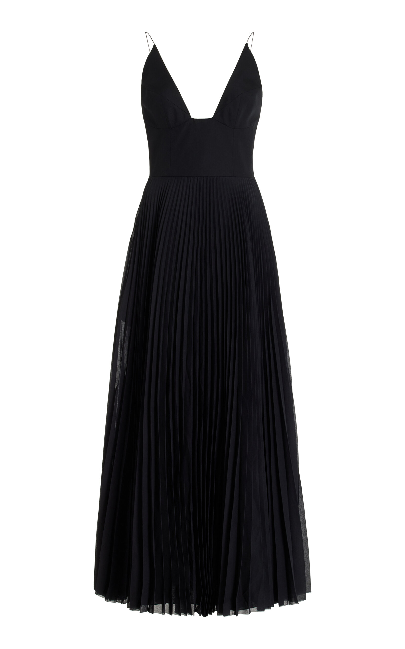 Shop Brandon Maxwell Wesley Pleated Silk-cotton Maxi Dress In Black