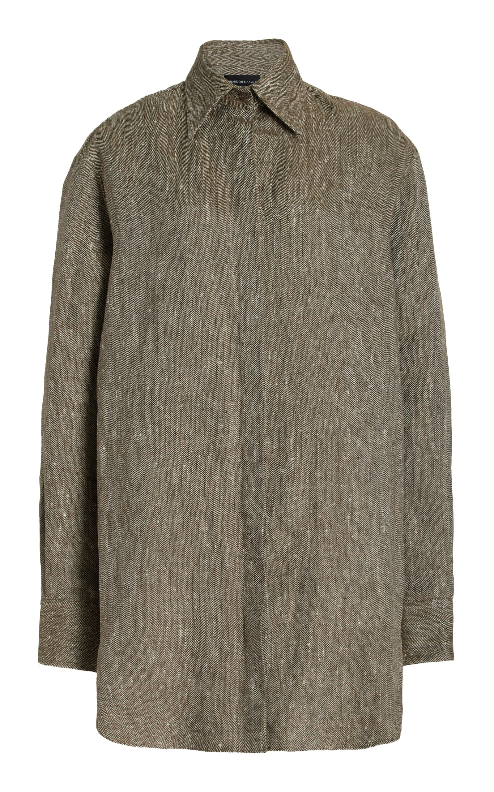 Shop Brandon Maxwell Phillipa Linen-silk Mini Shirt Dress In Grey