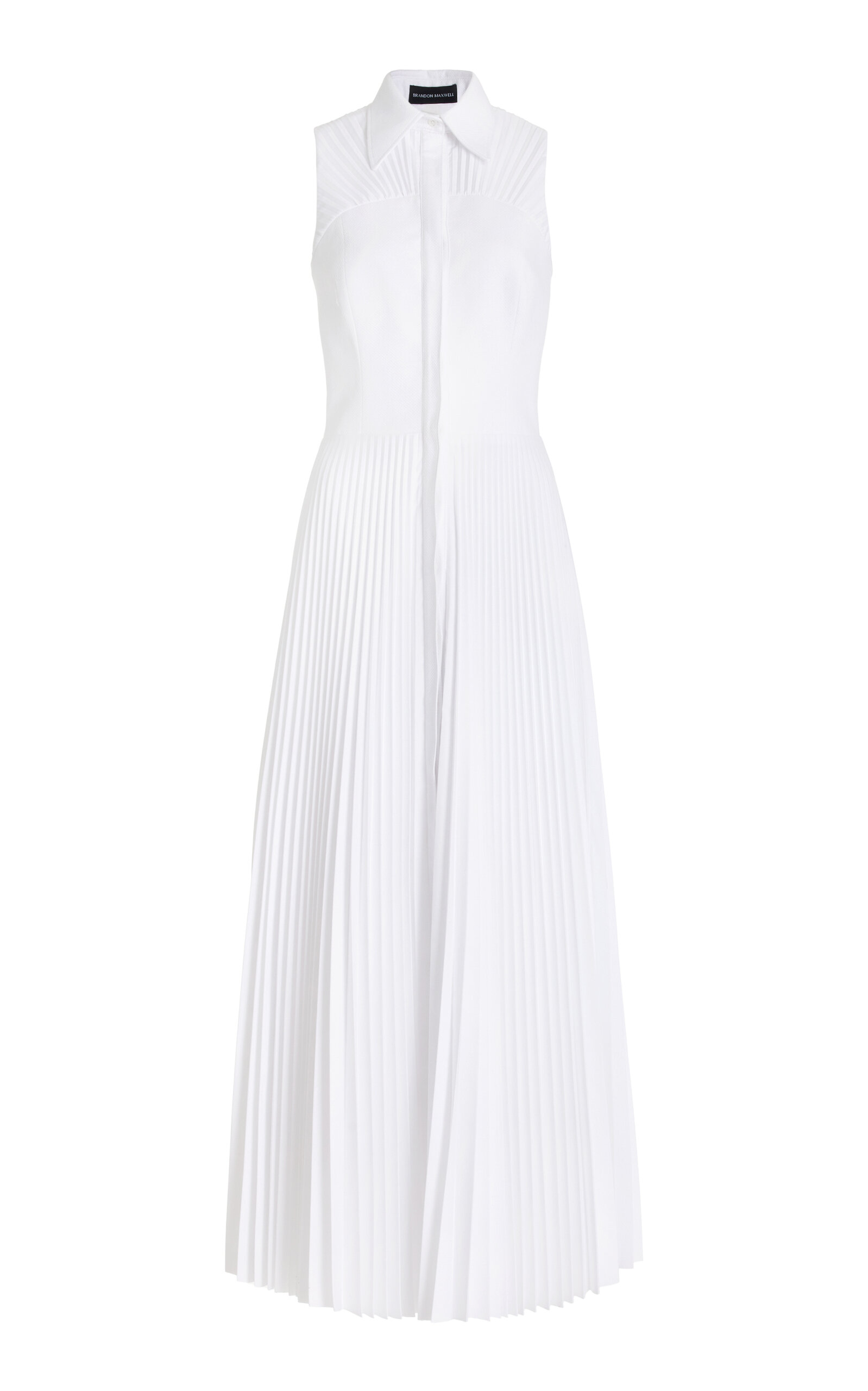 Shop Brandon Maxwell The Alston Pleated Bustier Cotton Maxi Dress In Ivory