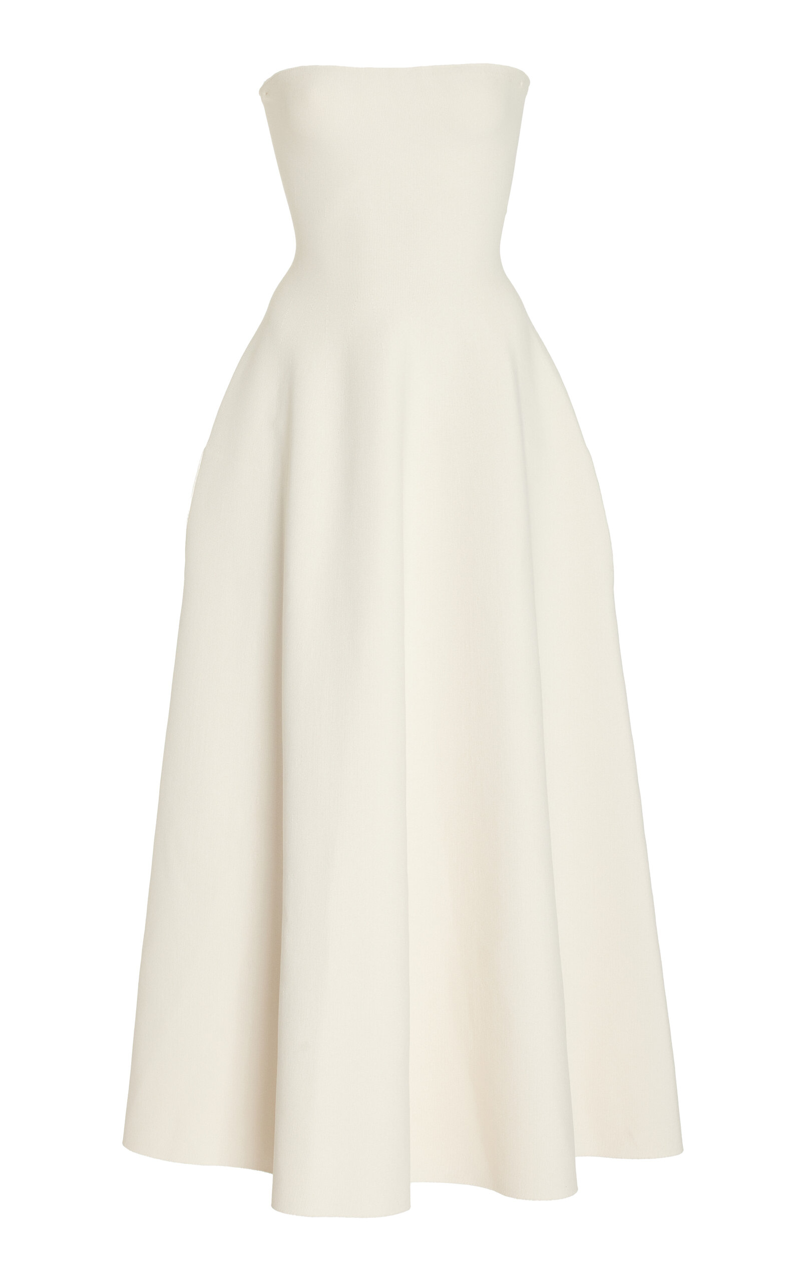 Brandon Maxwell The Berry Strapless Knit Midi Dress In Ivory