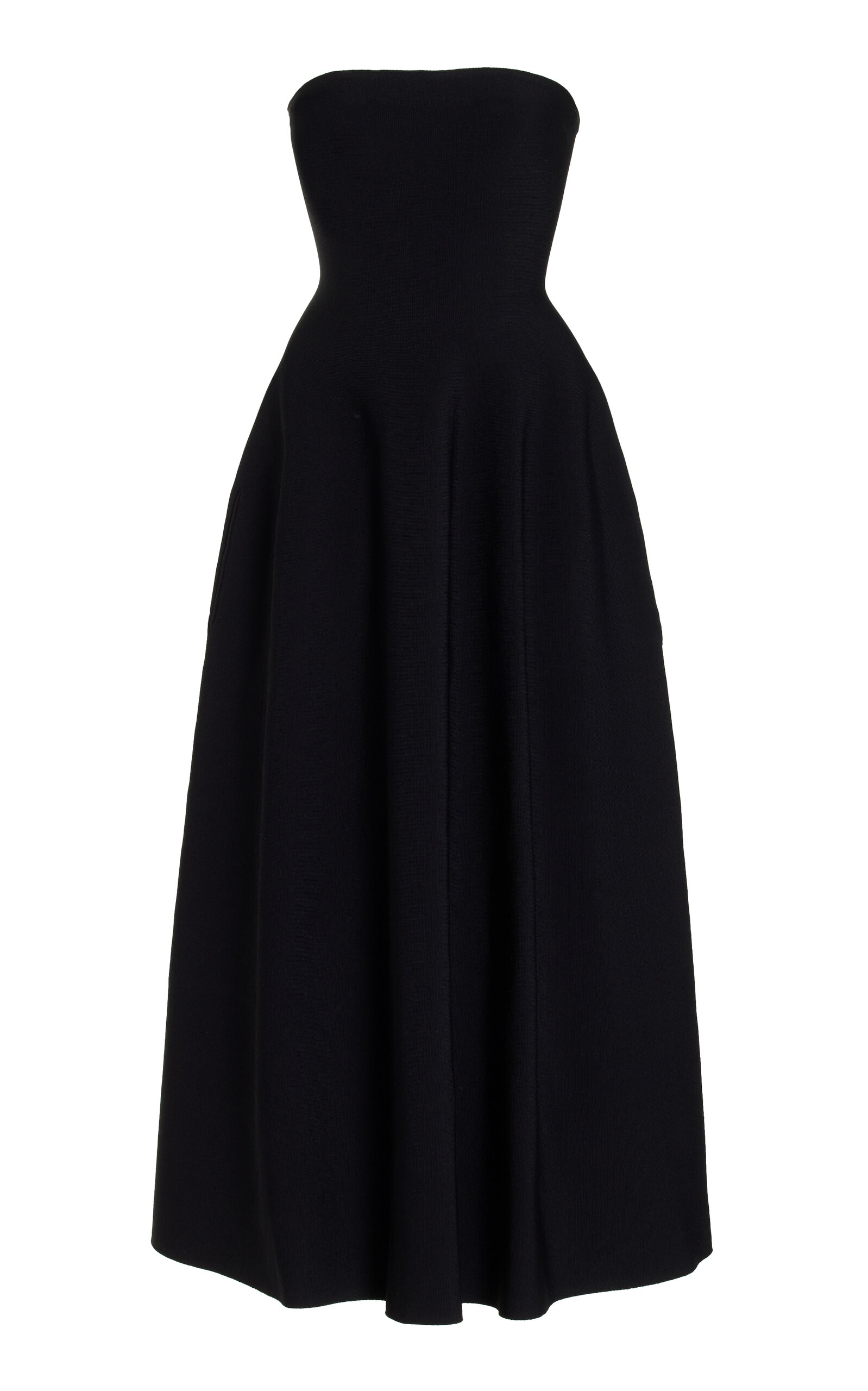 Brandon Maxwell Berry Strapless Knit Midi Dress In Black