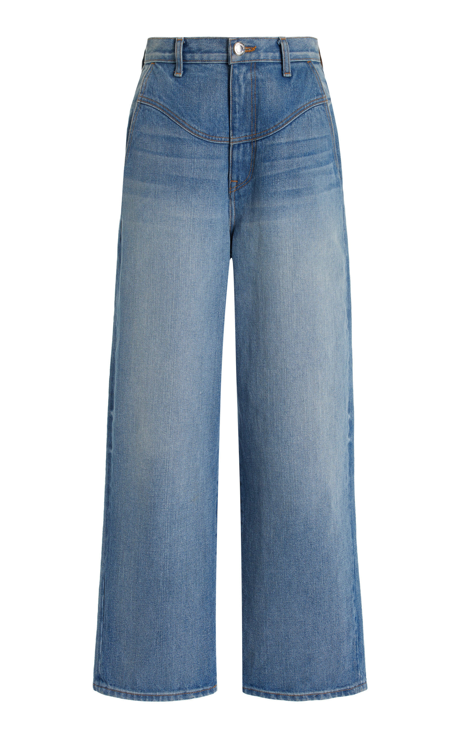 Shop Brandon Maxwell Olivia High-waisted Wide-leg Jeans In Medium Wash