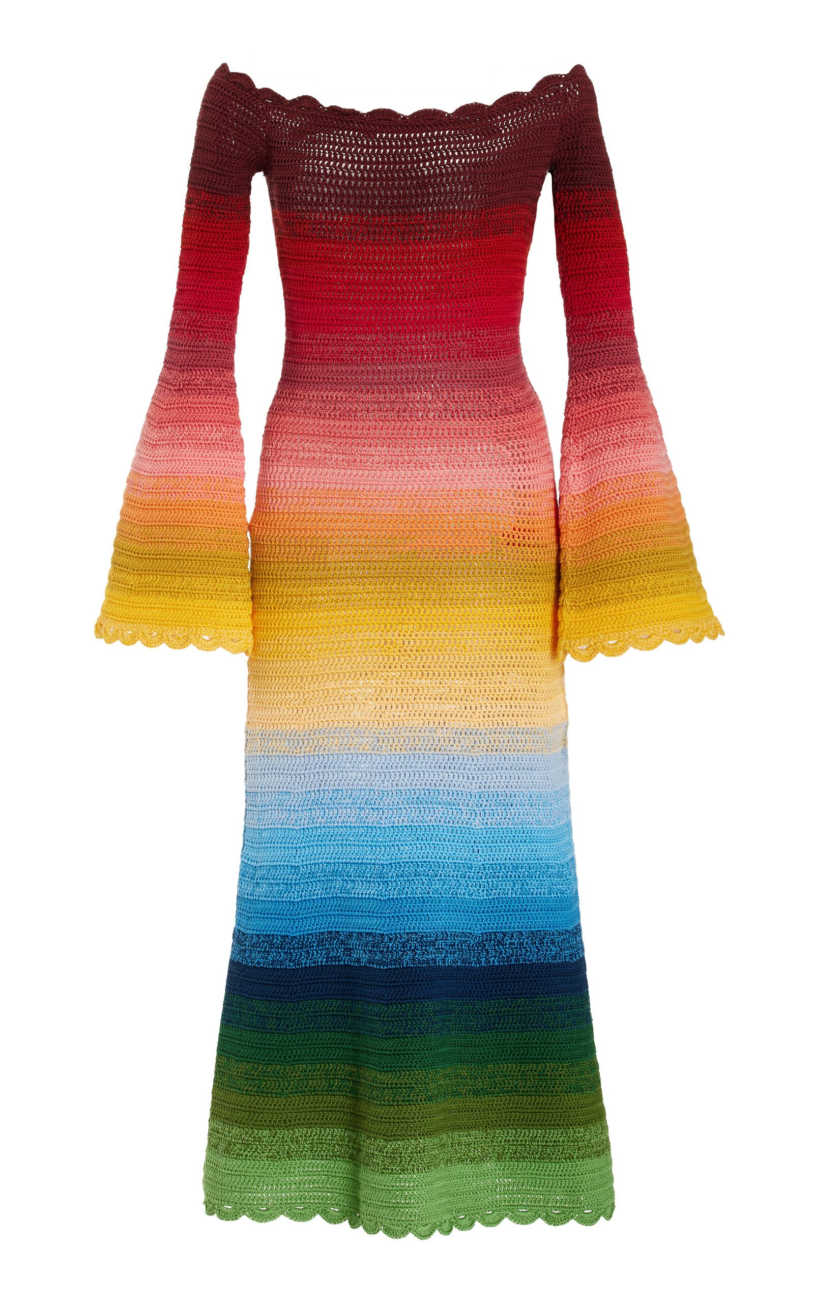 Shop Oscar De La Renta Off-the-shoulder Ombre Crocheted-cotton Midi Dress In Multi