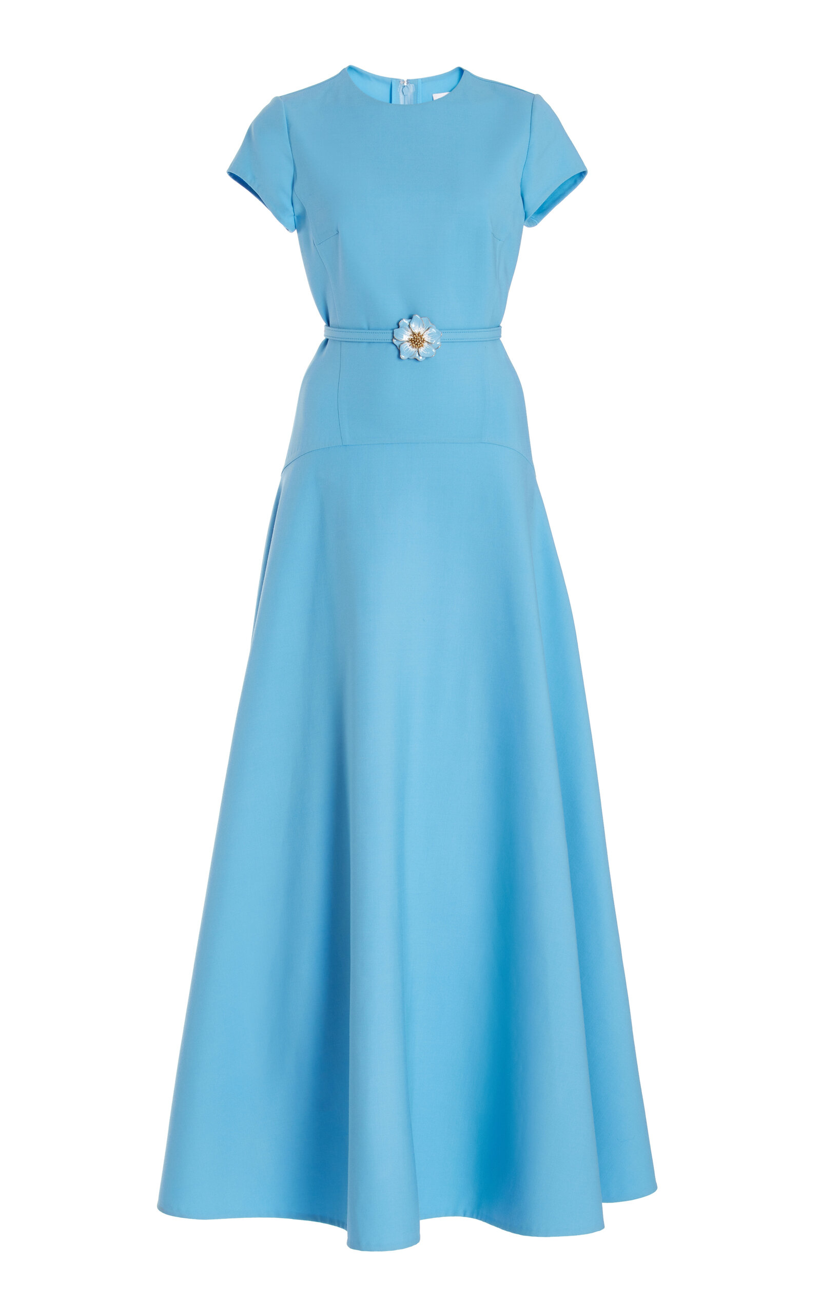 Oscar De La Renta Jewel Neck Stretch-wool Full Maxi Dress In Powder Blue