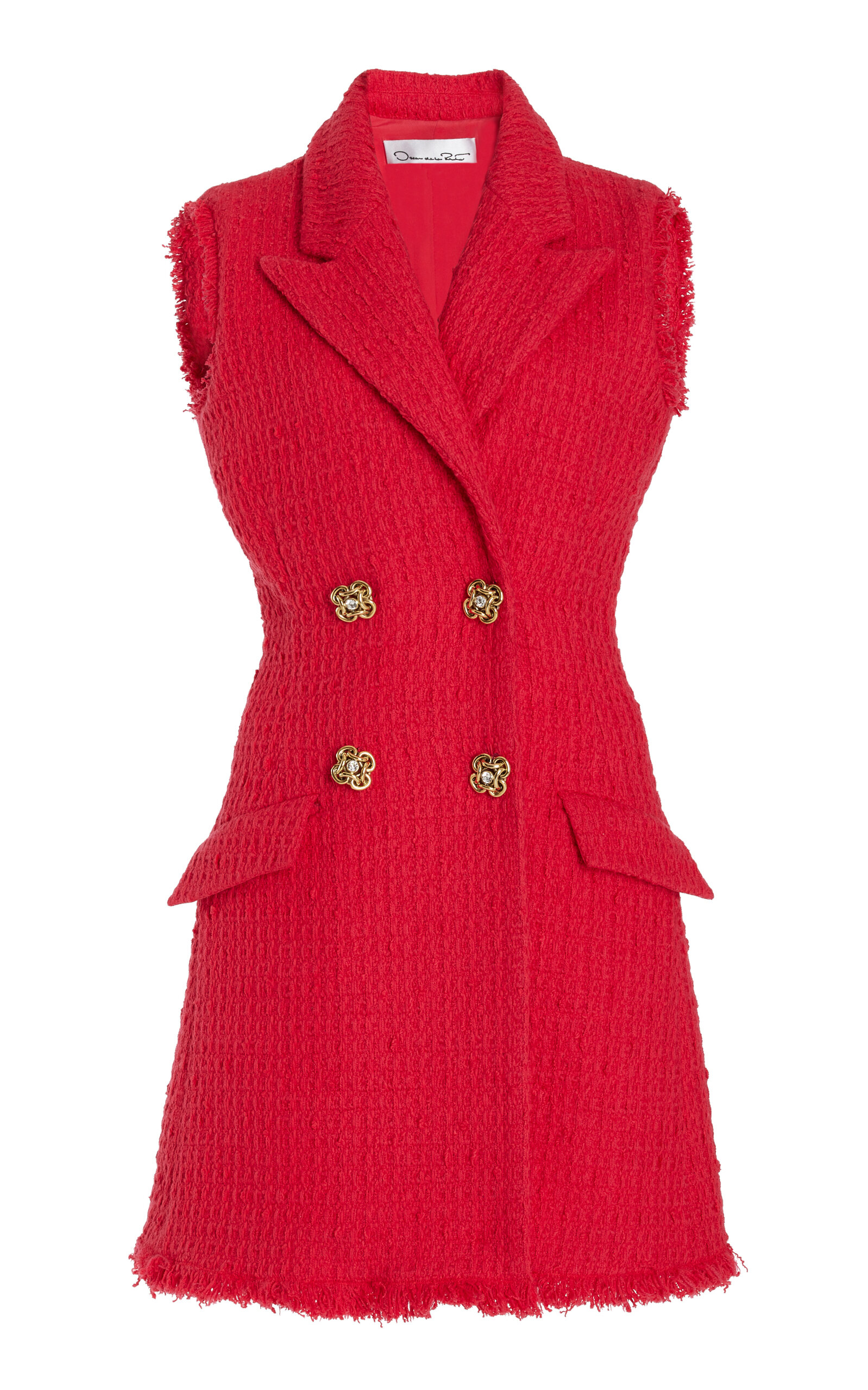 Oscar De La Renta Double-breasted Boucle Tweed Blazer Dress In Red