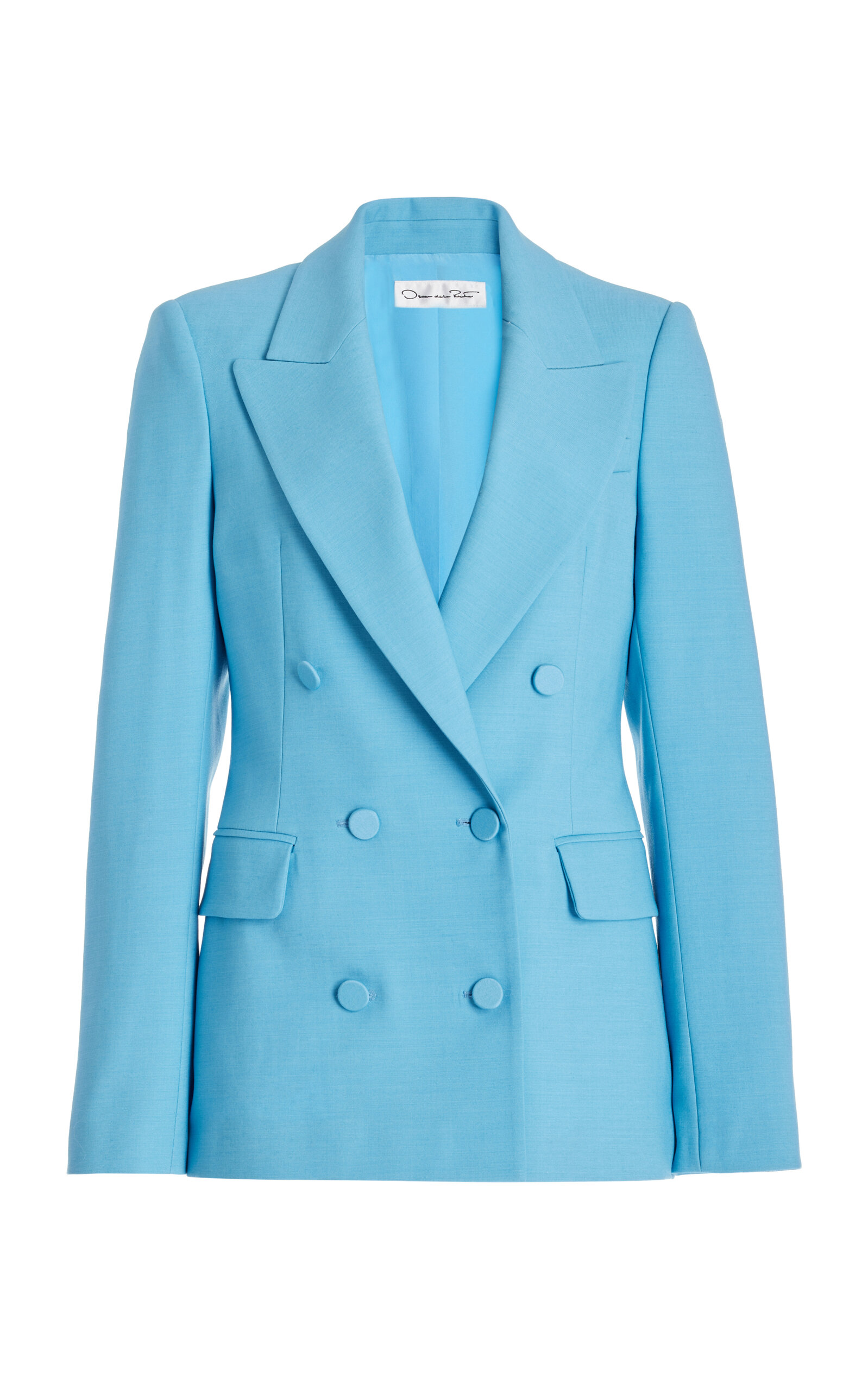 Oscar De La Renta Double-breasted Wool Satin Tailoring Jacket In Powder Blue