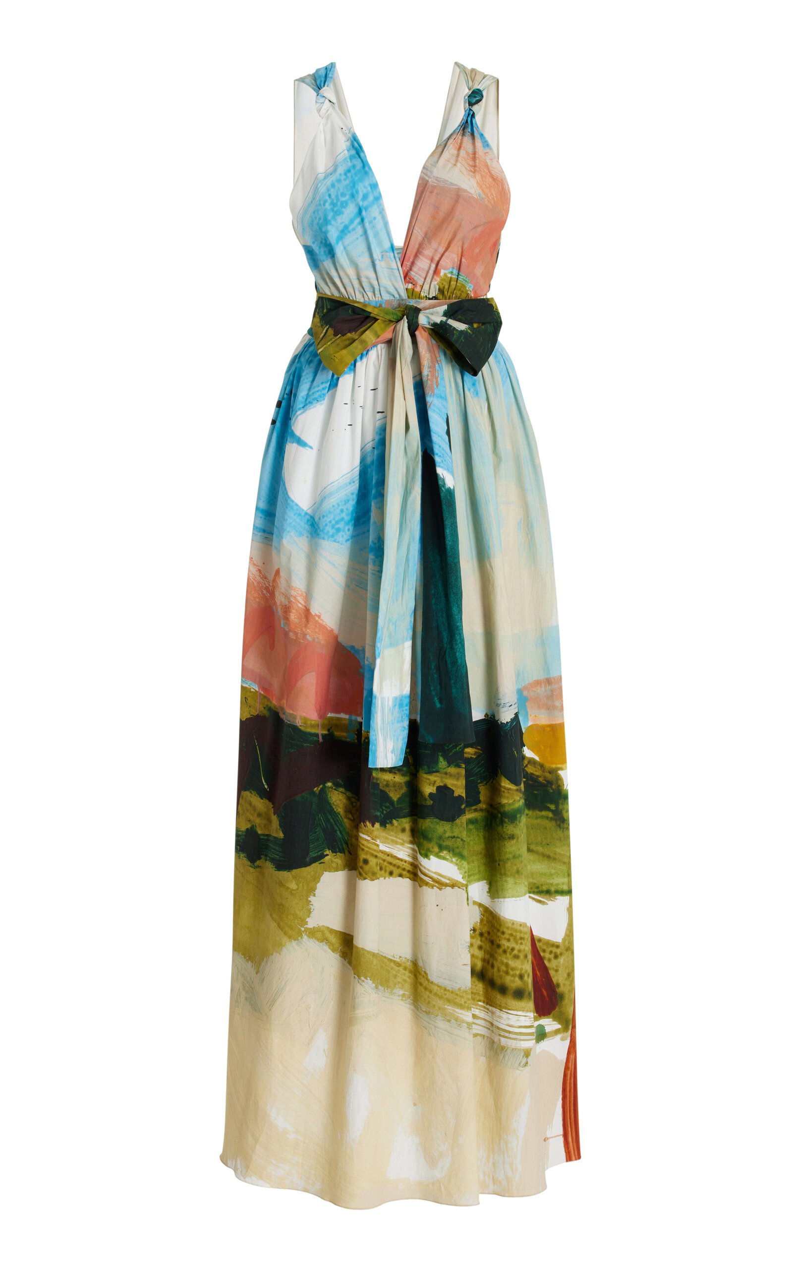 Shop Oscar De La Renta Landscape-printed Cotton Maxi Dress In Multi