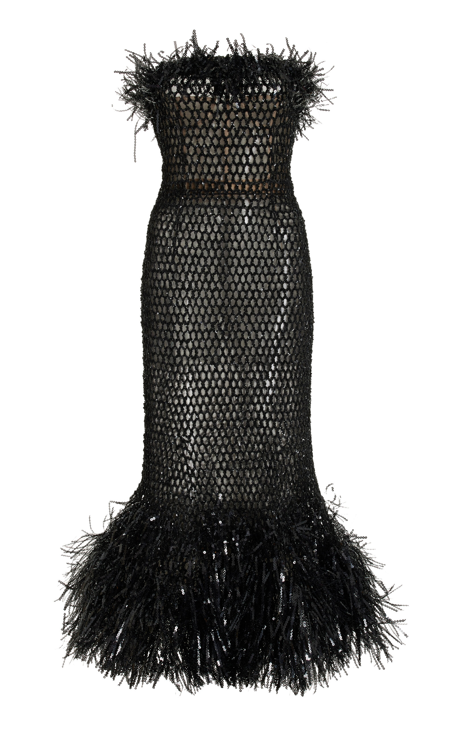 Shop Oscar De La Renta Fringe-trimmed Embroidered Midi Dress In Black
