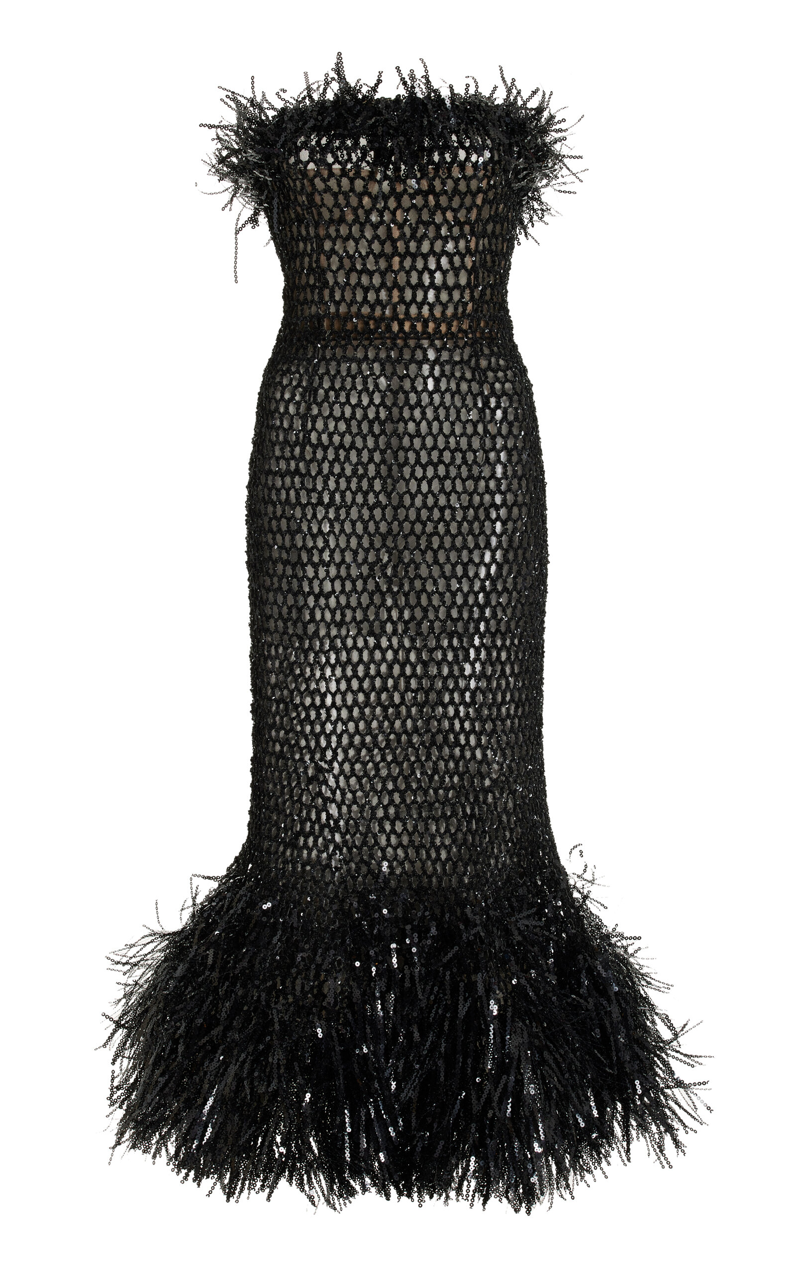 Oscar de la Renta Fringe-Trimmed Embroidered Midi Dress - Black - Women's Clothing