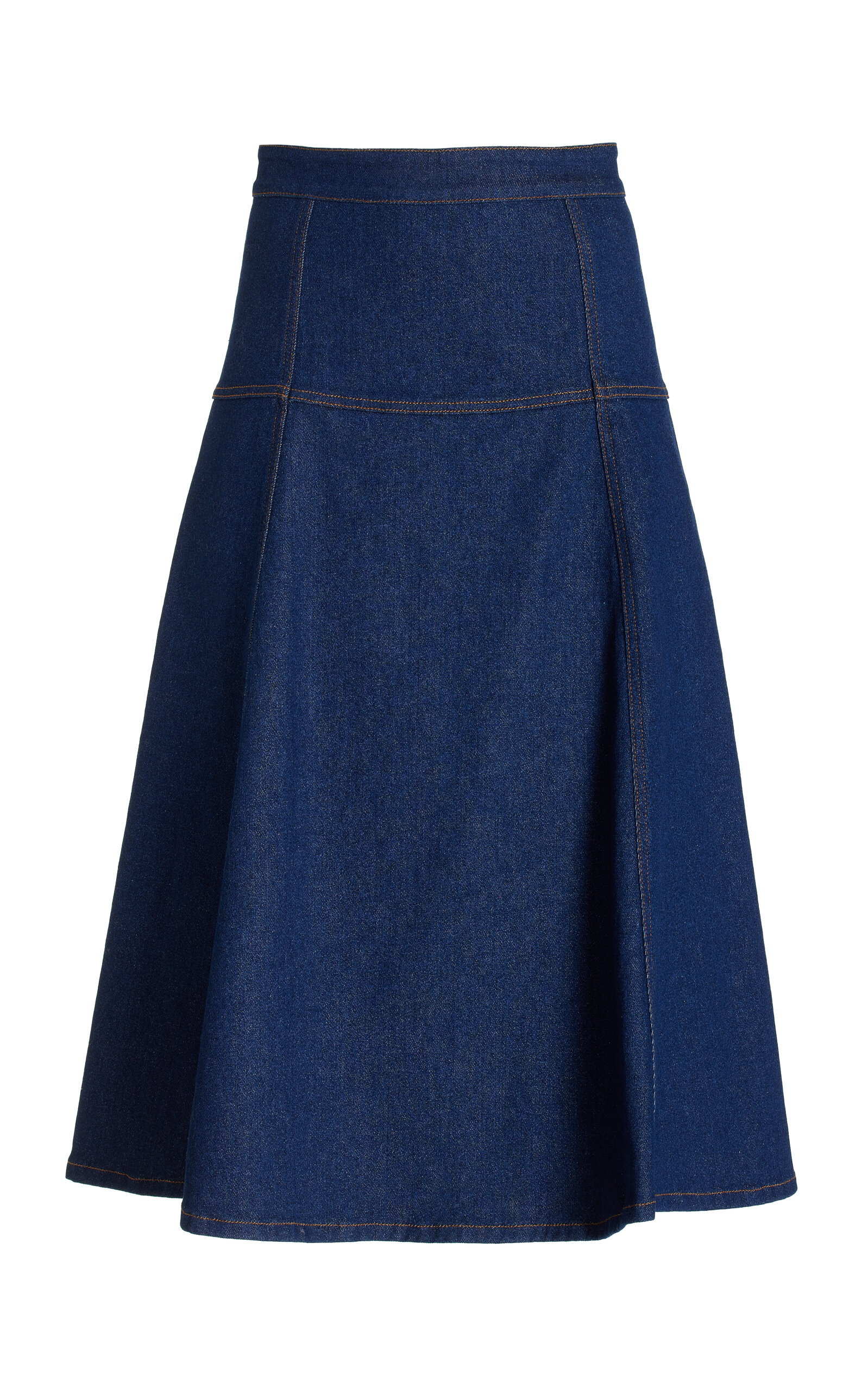Oscar De La Renta A-line Denim Midi Skirt In Medium Wash