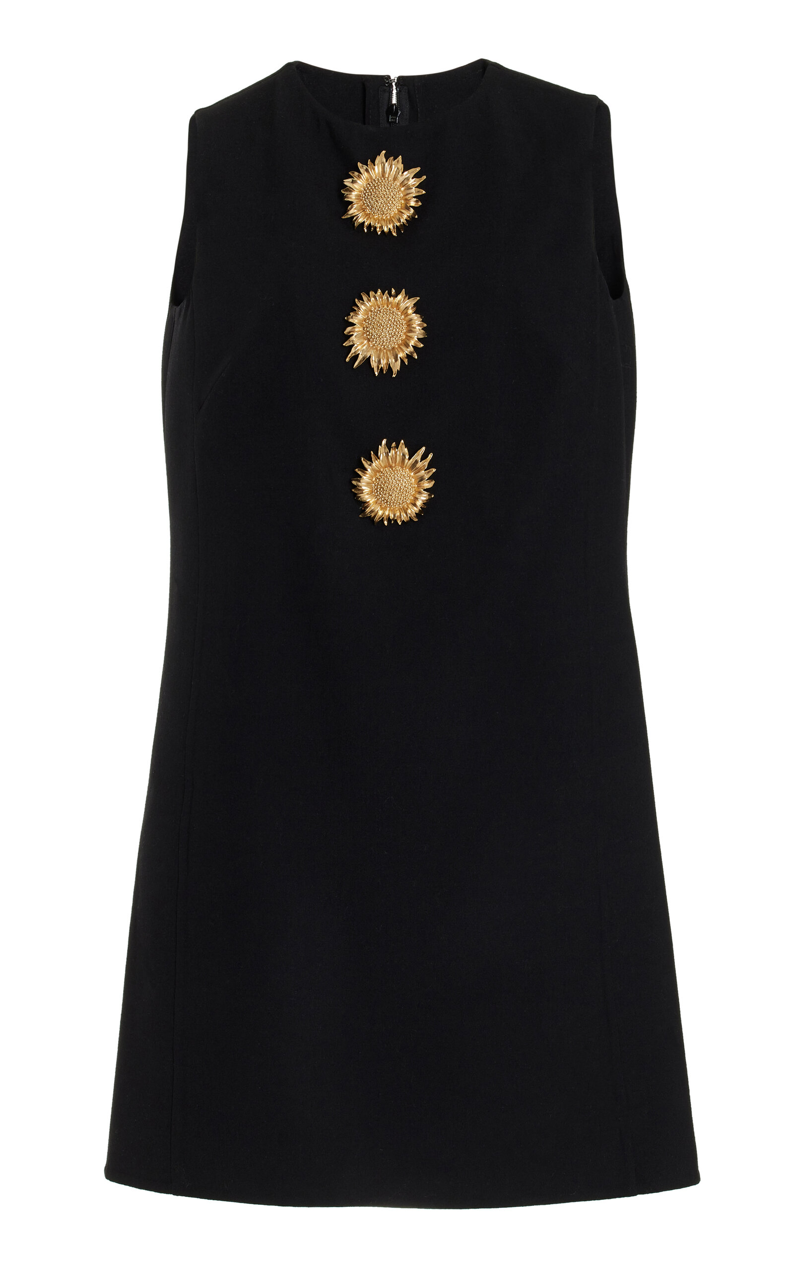 Shop Oscar De La Renta Sunflower-embellished Stretch-wool Midi Shift Dress In Black