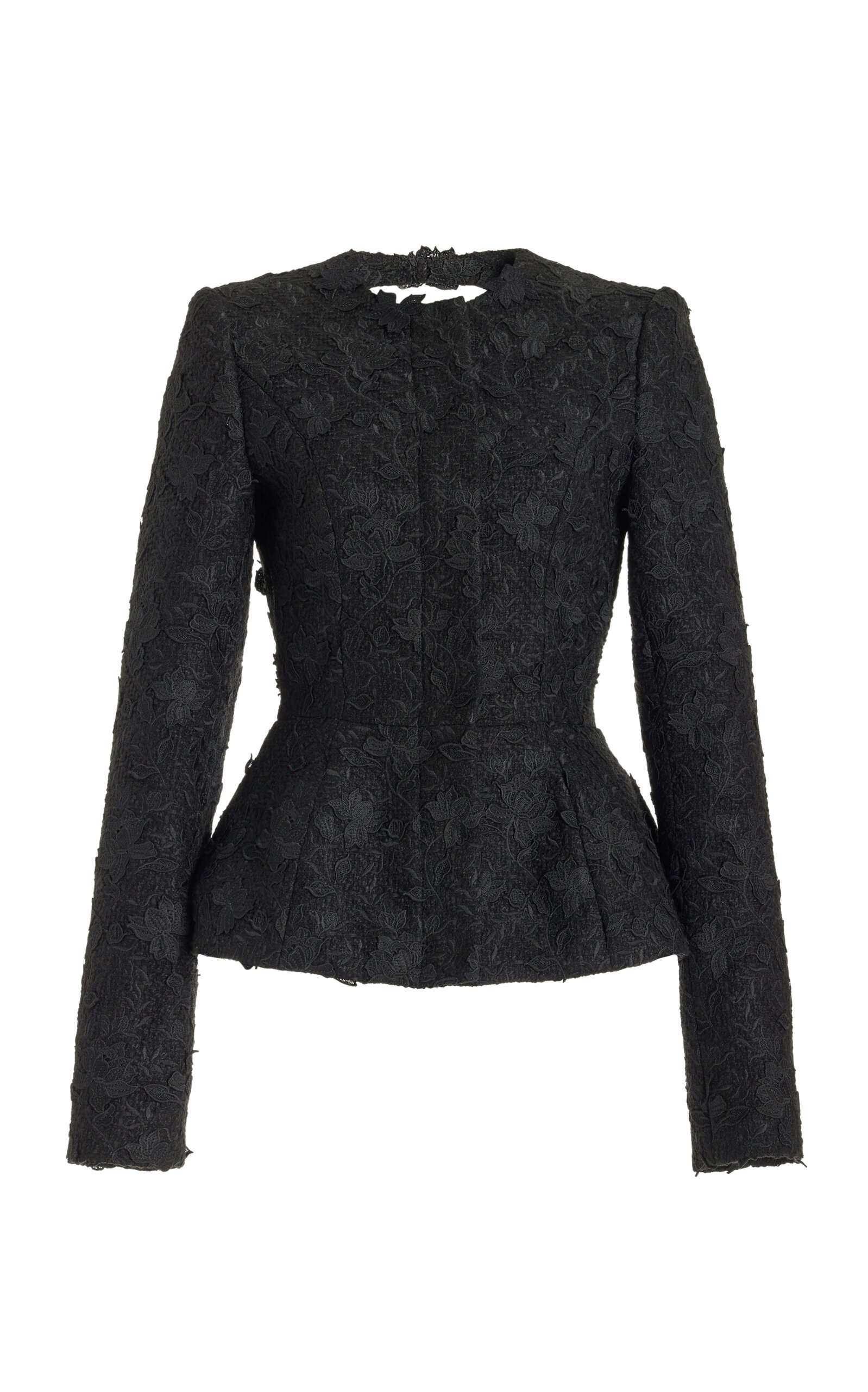 Shop Oscar De La Renta Gardenia-embroidered Tweed Open-back Jacket In Black