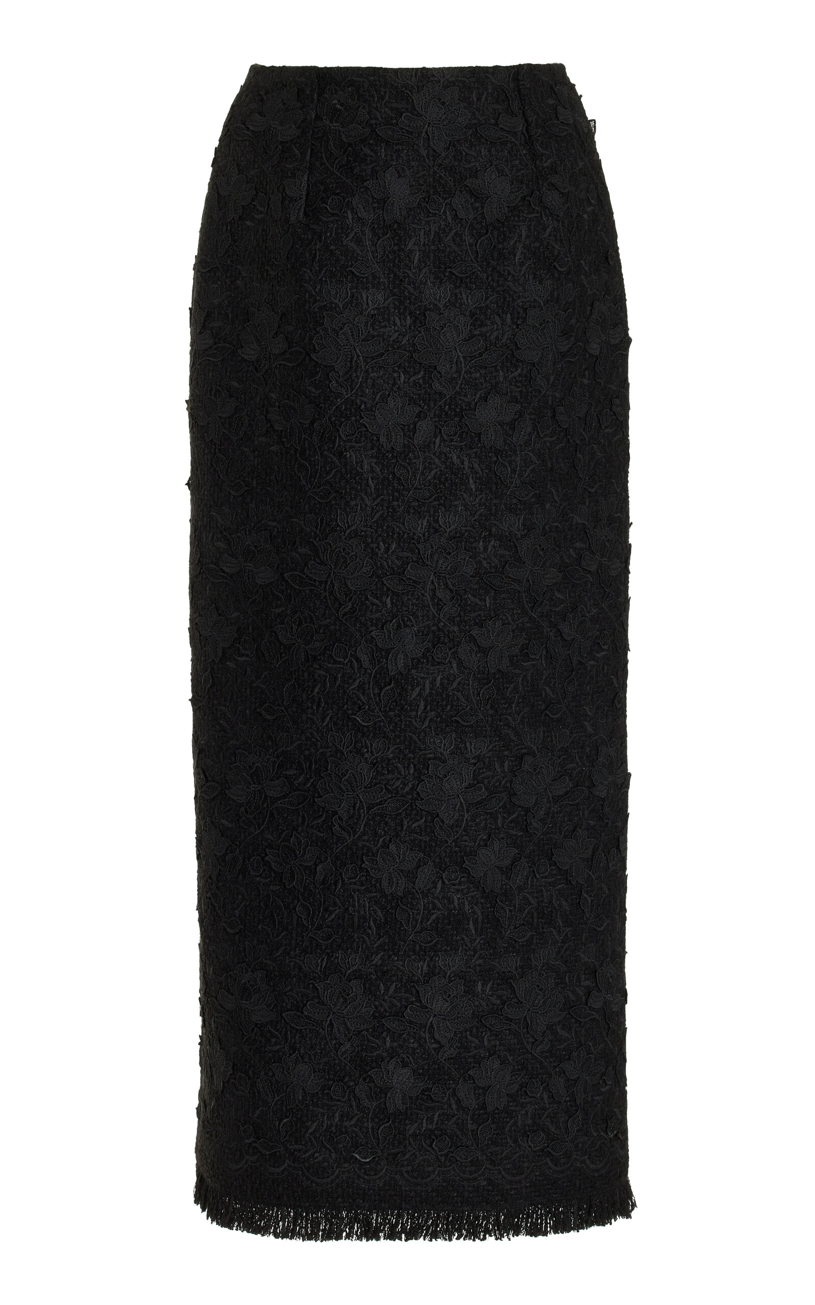 Shop Oscar De La Renta Gardenia Guipure-lace Tweed Midi Pencil Skirt In Black