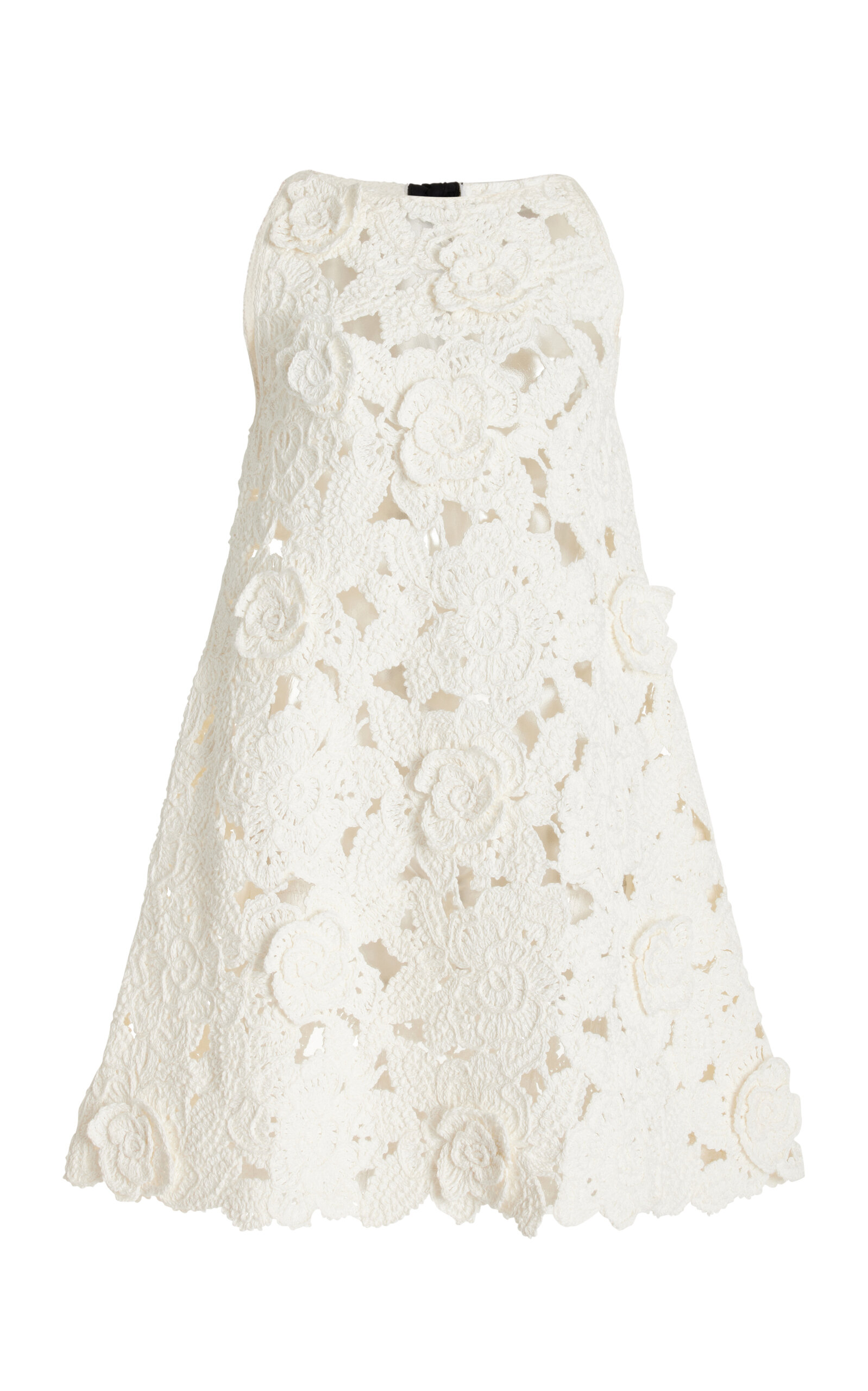Shop Oscar De La Renta Gardenia Crocheted Cotton Mini Trapeze Dress In White
