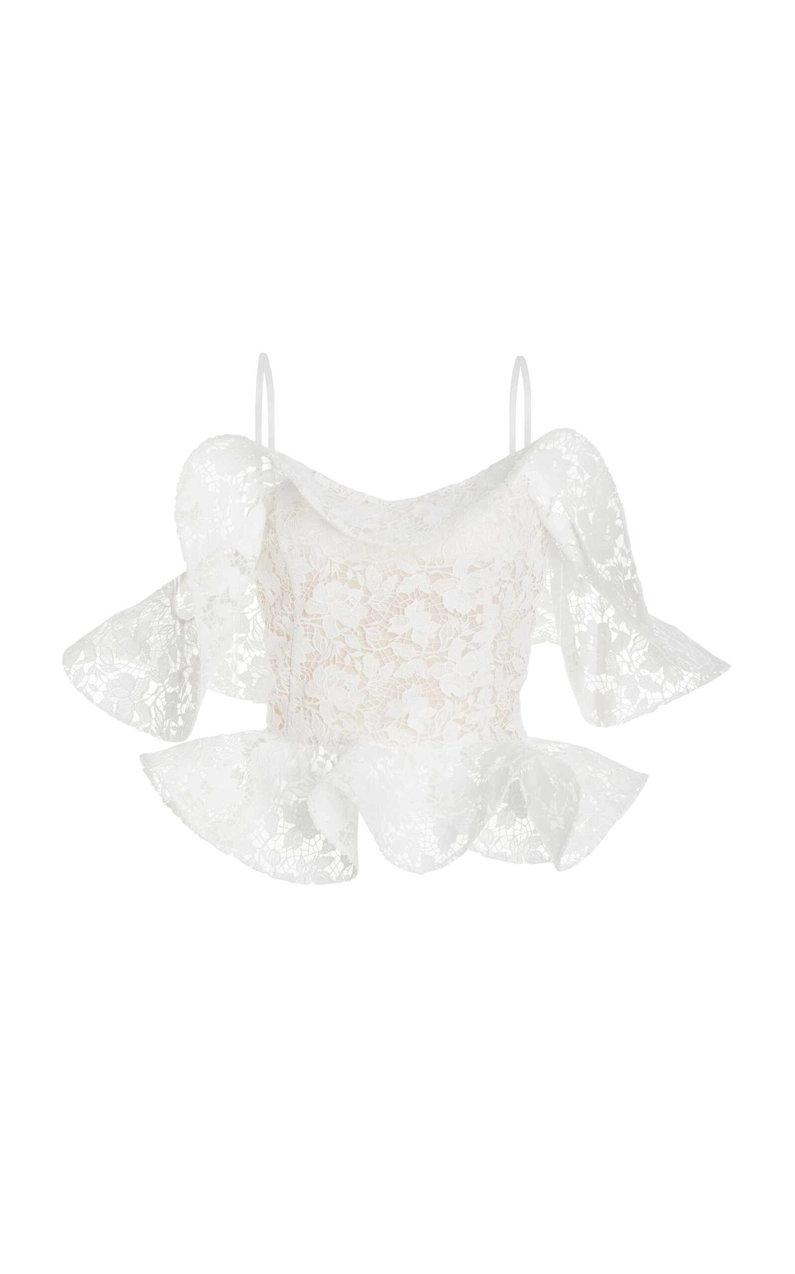 Shop Oscar De La Renta Ruffled Gardenia Guipure-lace Top In White