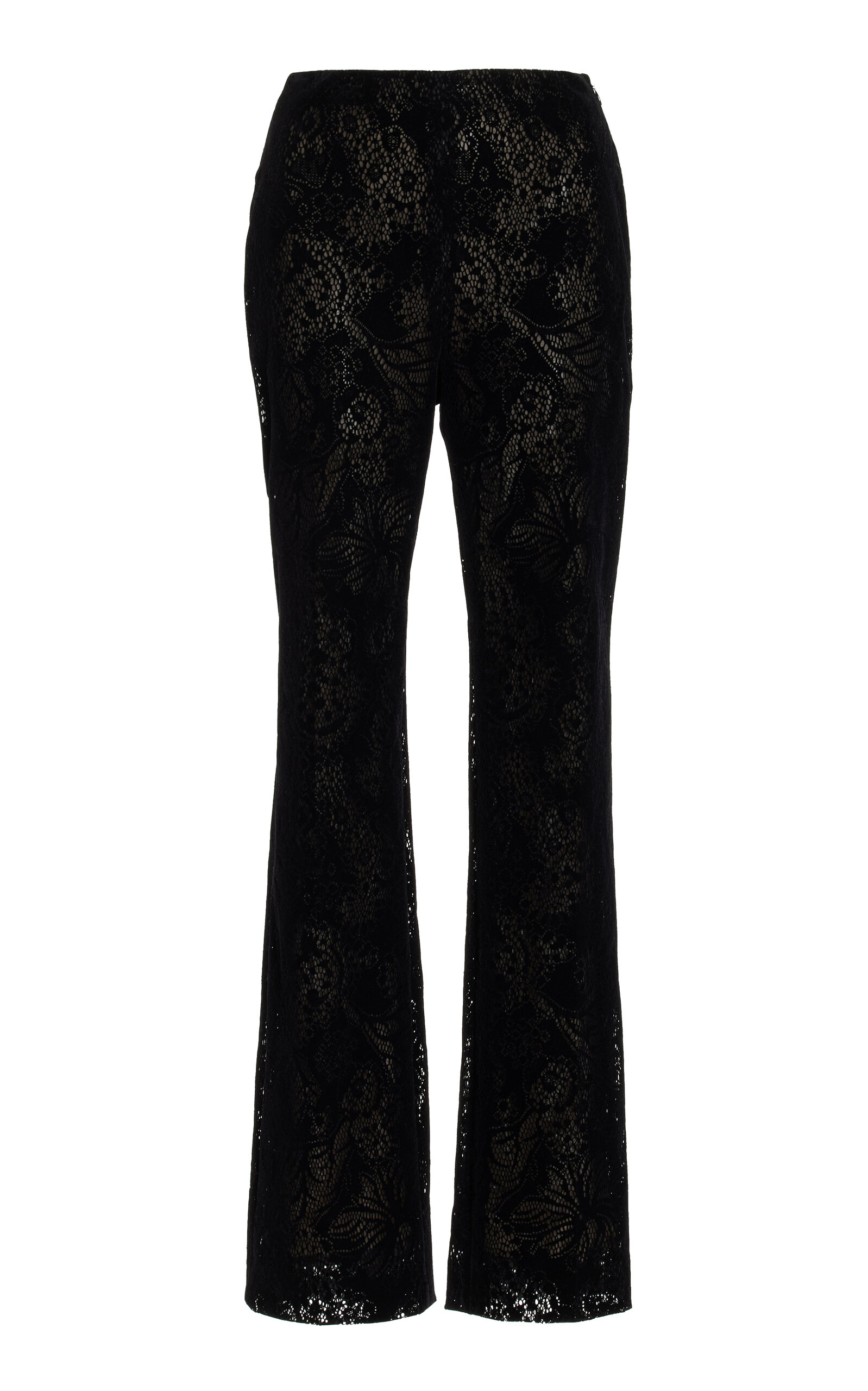 Oscar de la Renta Flocked Floral Lace Straight-Leg Pants
