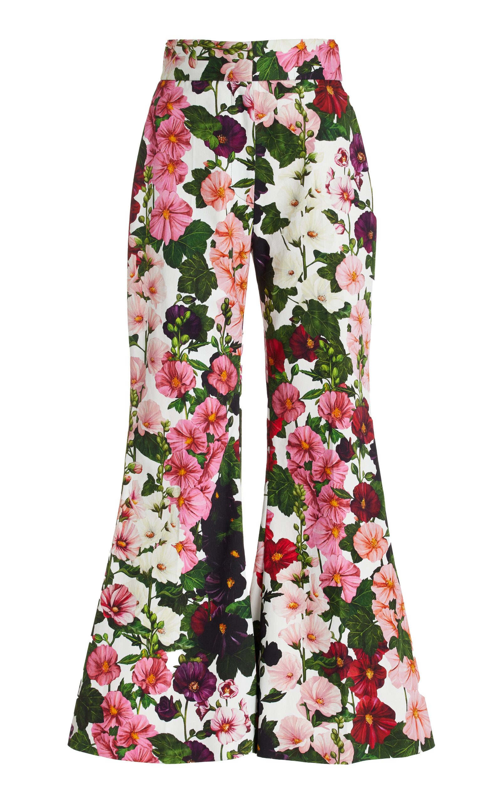 OSCAR DE LA RENTA HOLLYHOCKS STRETCH-COTTON TWILL FLARED PANTS