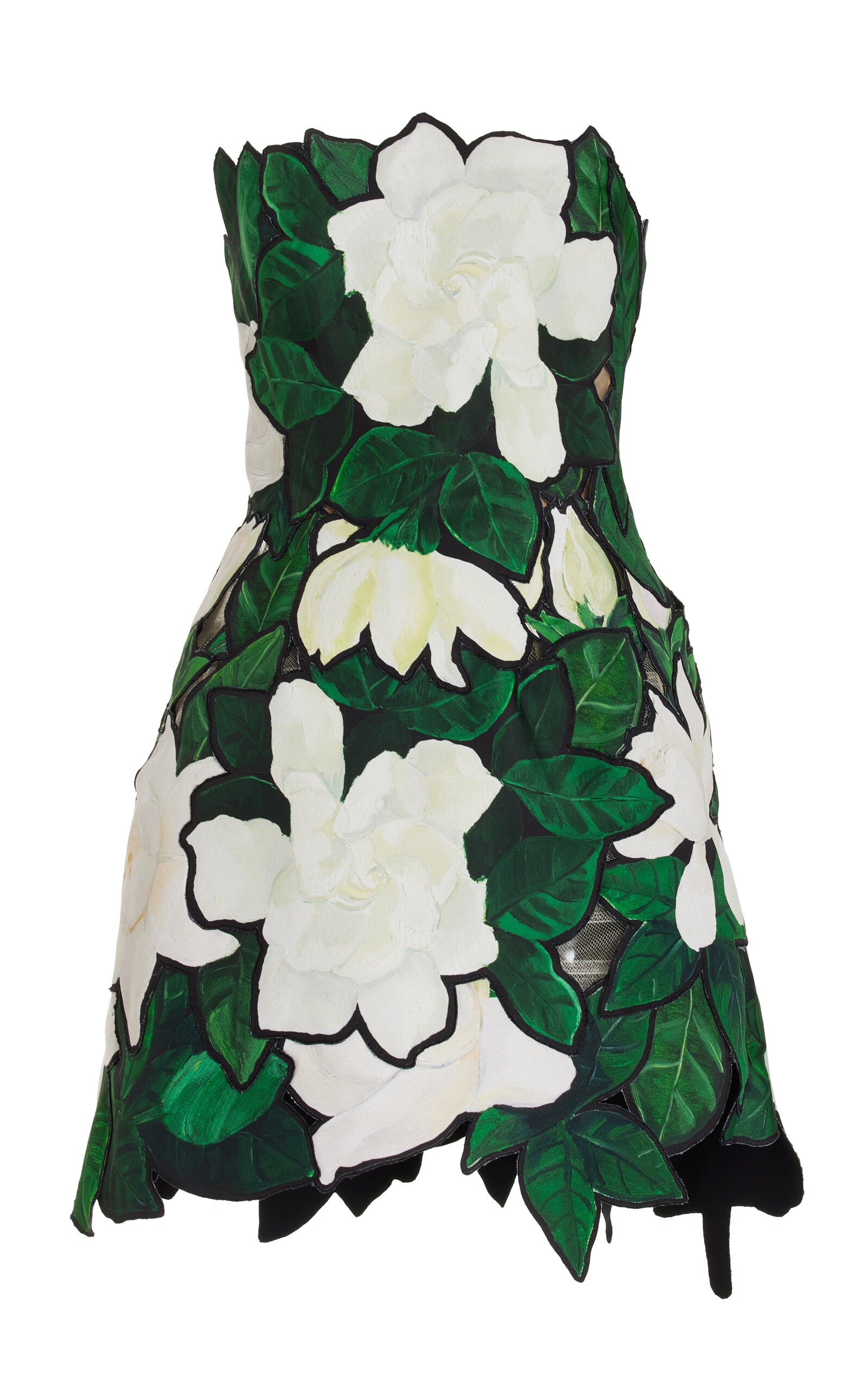 Shop Oscar De La Renta Hand-painted Gardenia-faille Mini Dress In Multi
