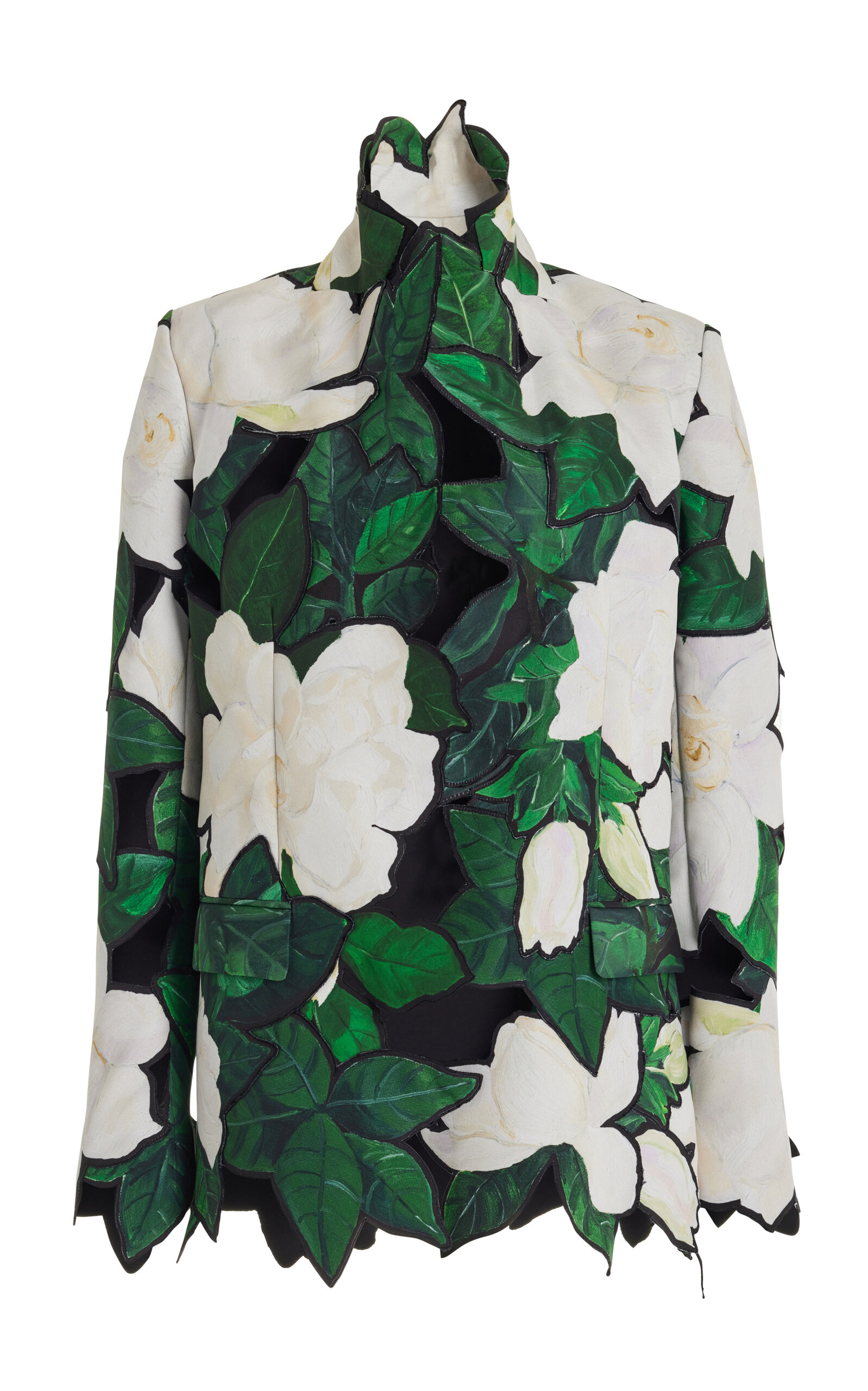 Oscar De La Renta Cutout Gardenia Faille Embroidered Jacket In Multi