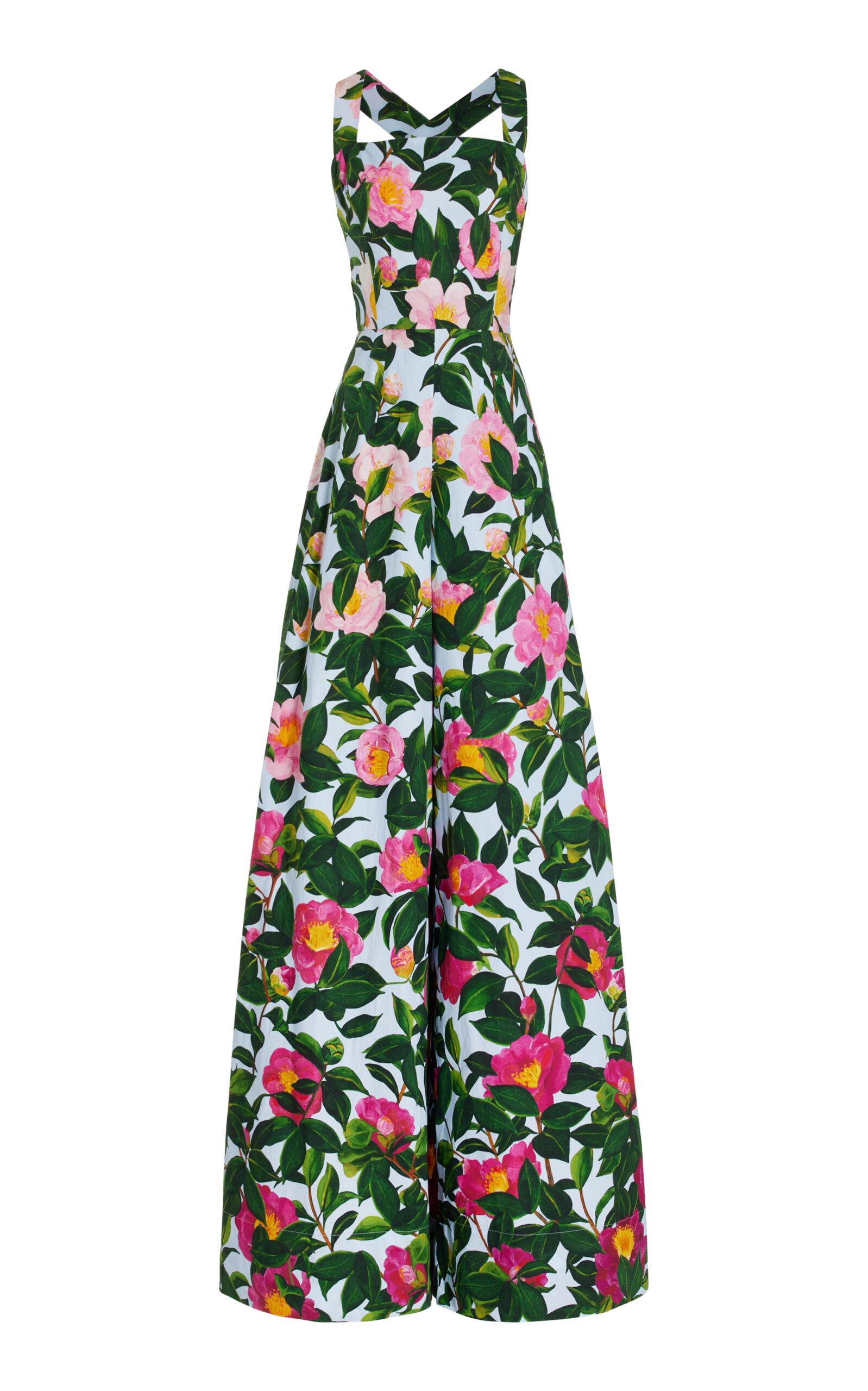 Oscar De La Renta Camellia Stretch-cotton Poplin Wide-leg Jumpsuit In Floral