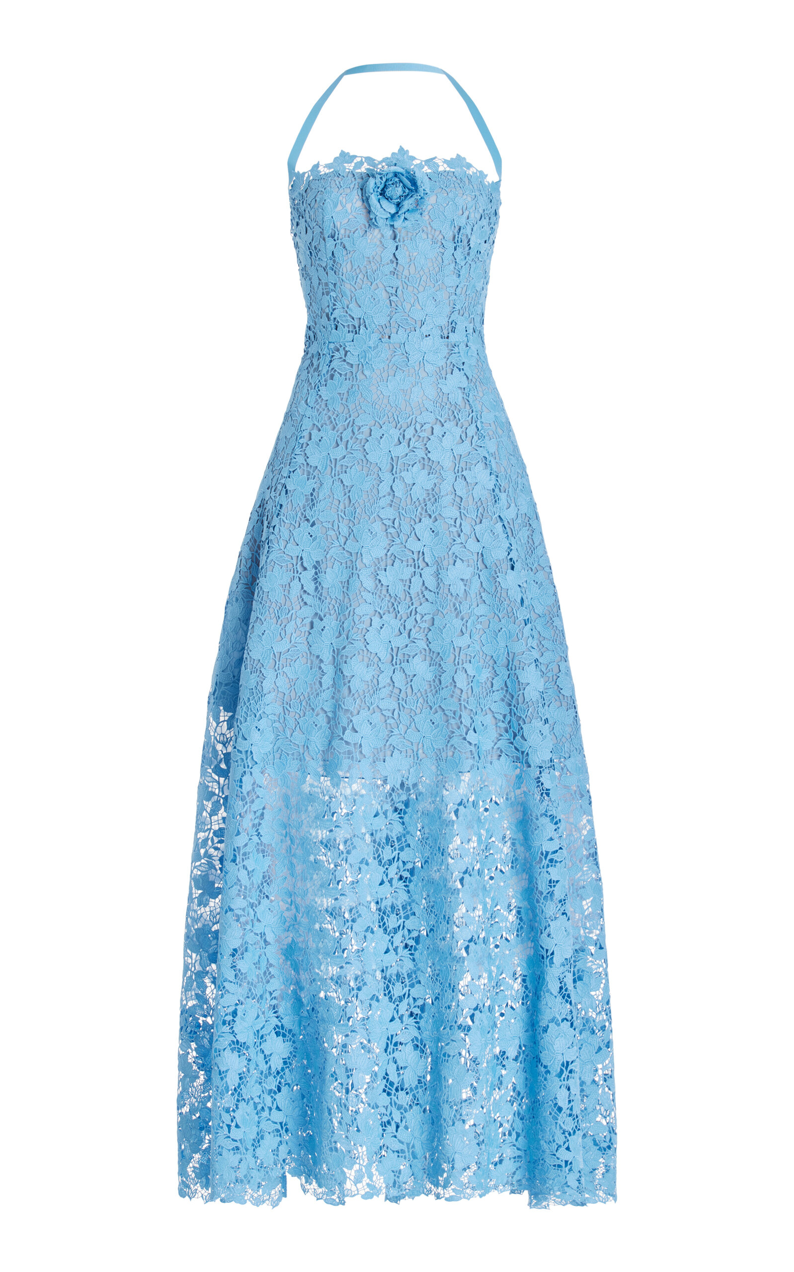 Shop Oscar De La Renta Gardenia Guipure-lace Maxi Dress In Blue