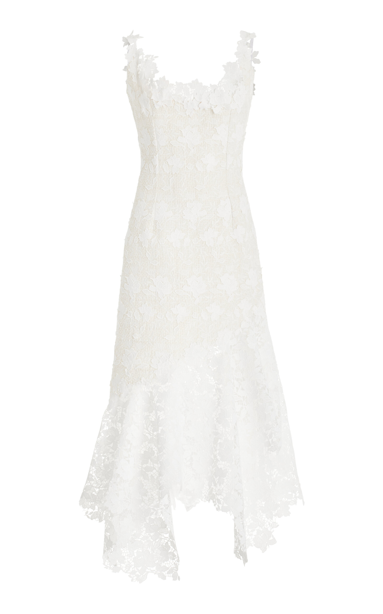 Shop Oscar De La Renta Guipure-lace Tweed Midi Dress In Ivory