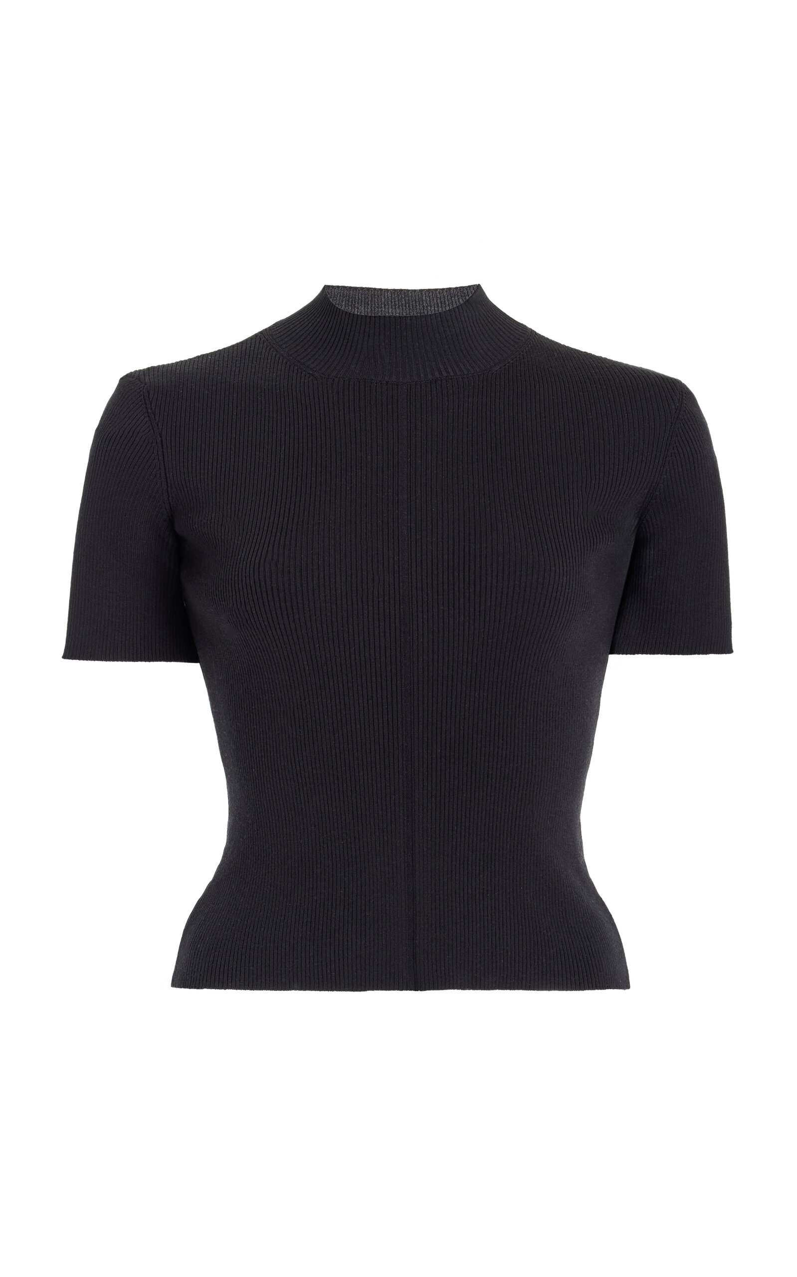 Shop Oscar De La Renta Ribbed Silk-blend Top In Black