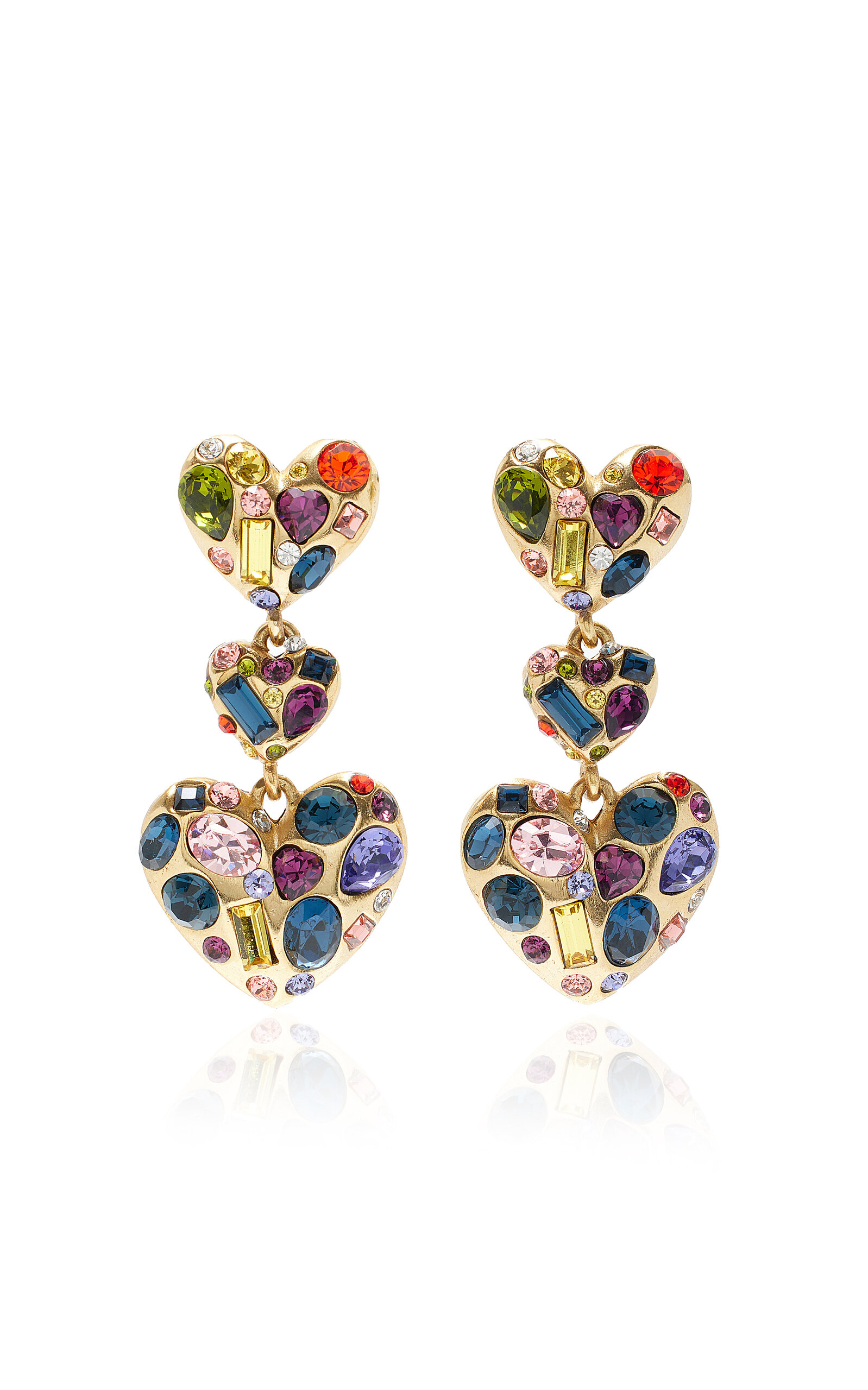 Oscar De La Renta Crystal-embellished Gold-tone Heart Earrings In Multi