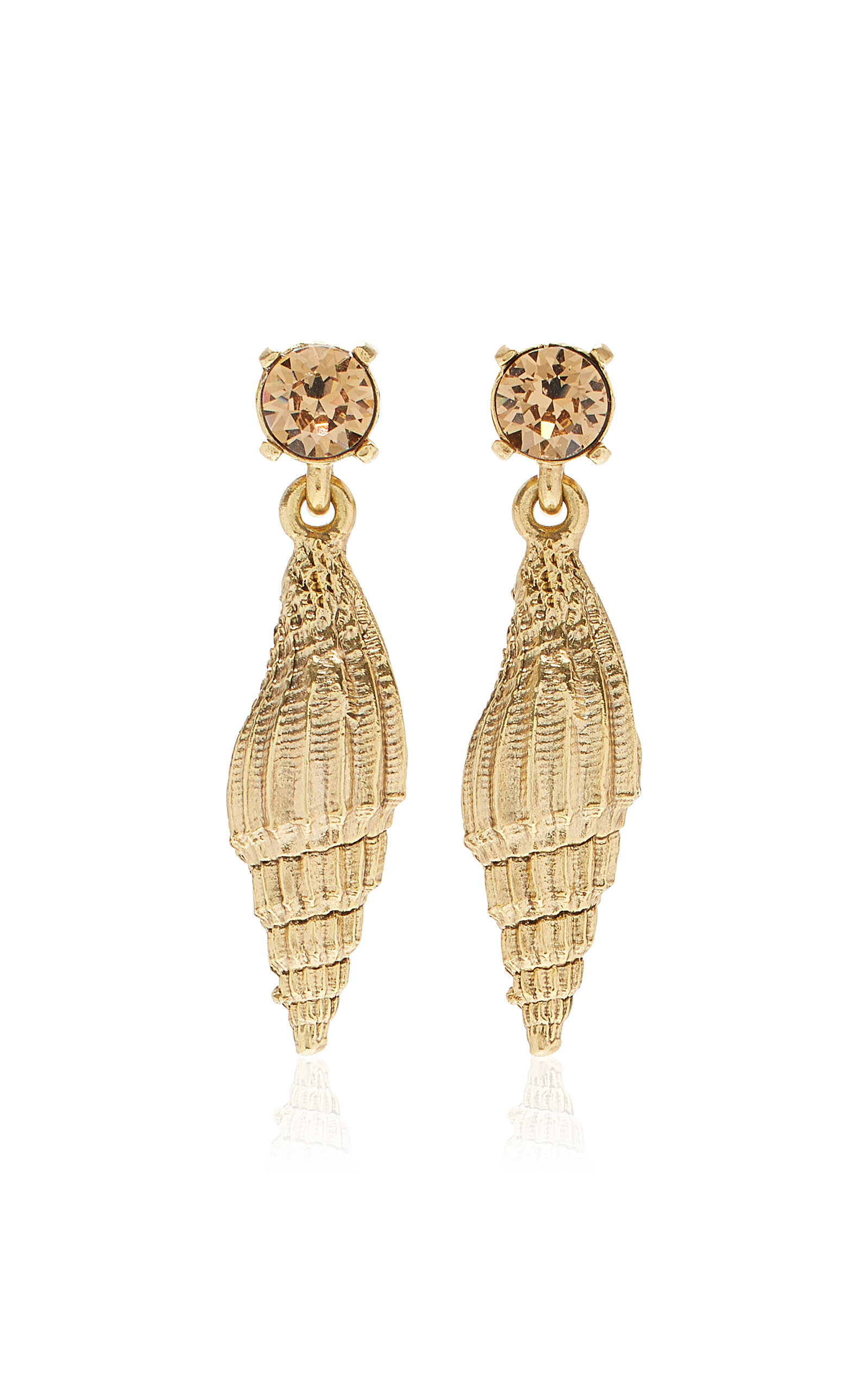 Oscar De La Renta Crystal Shell Earrings In Gold