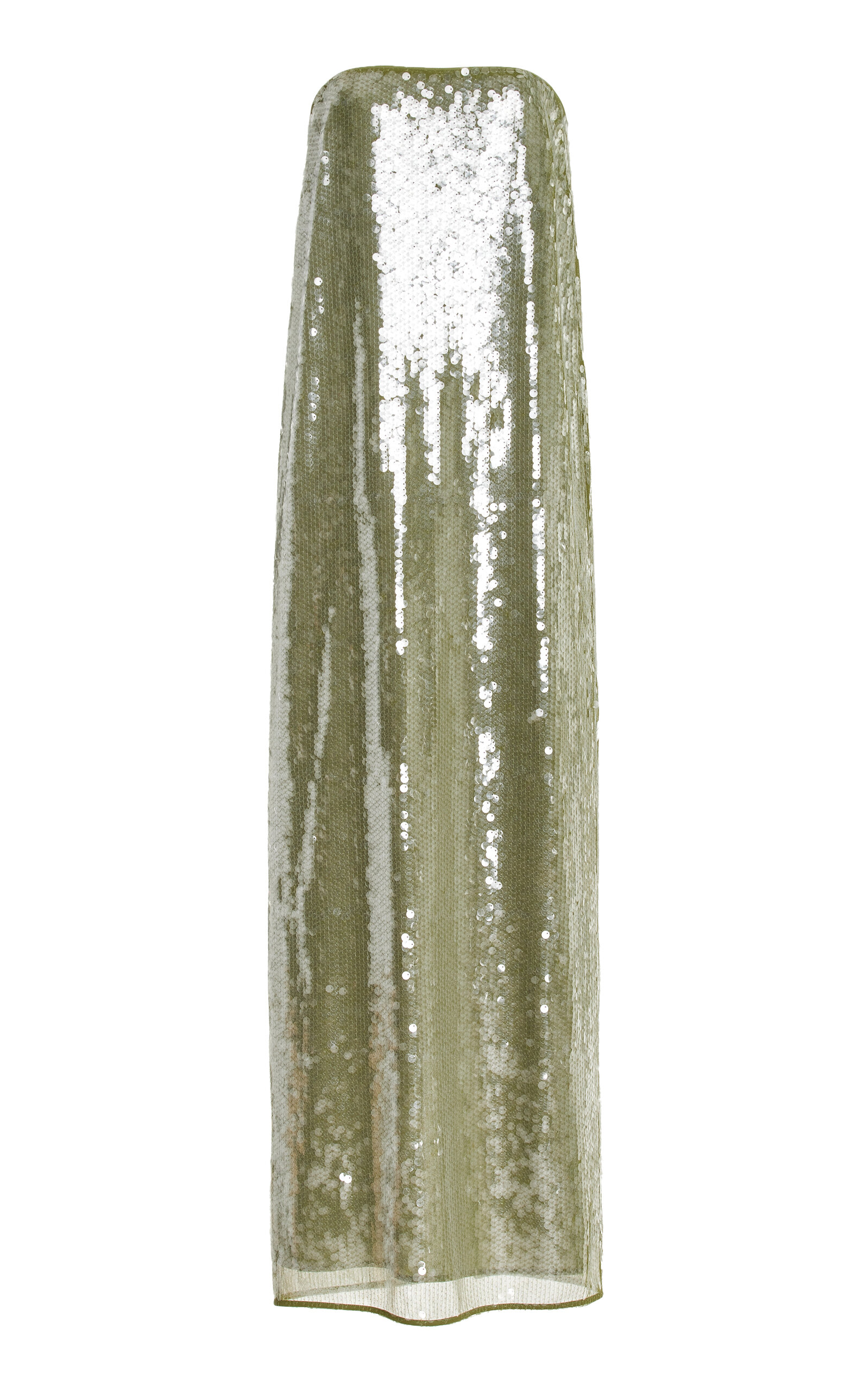staud casey dress garden green STAUD Casey Strapless Sequined Maxi Dress in Green