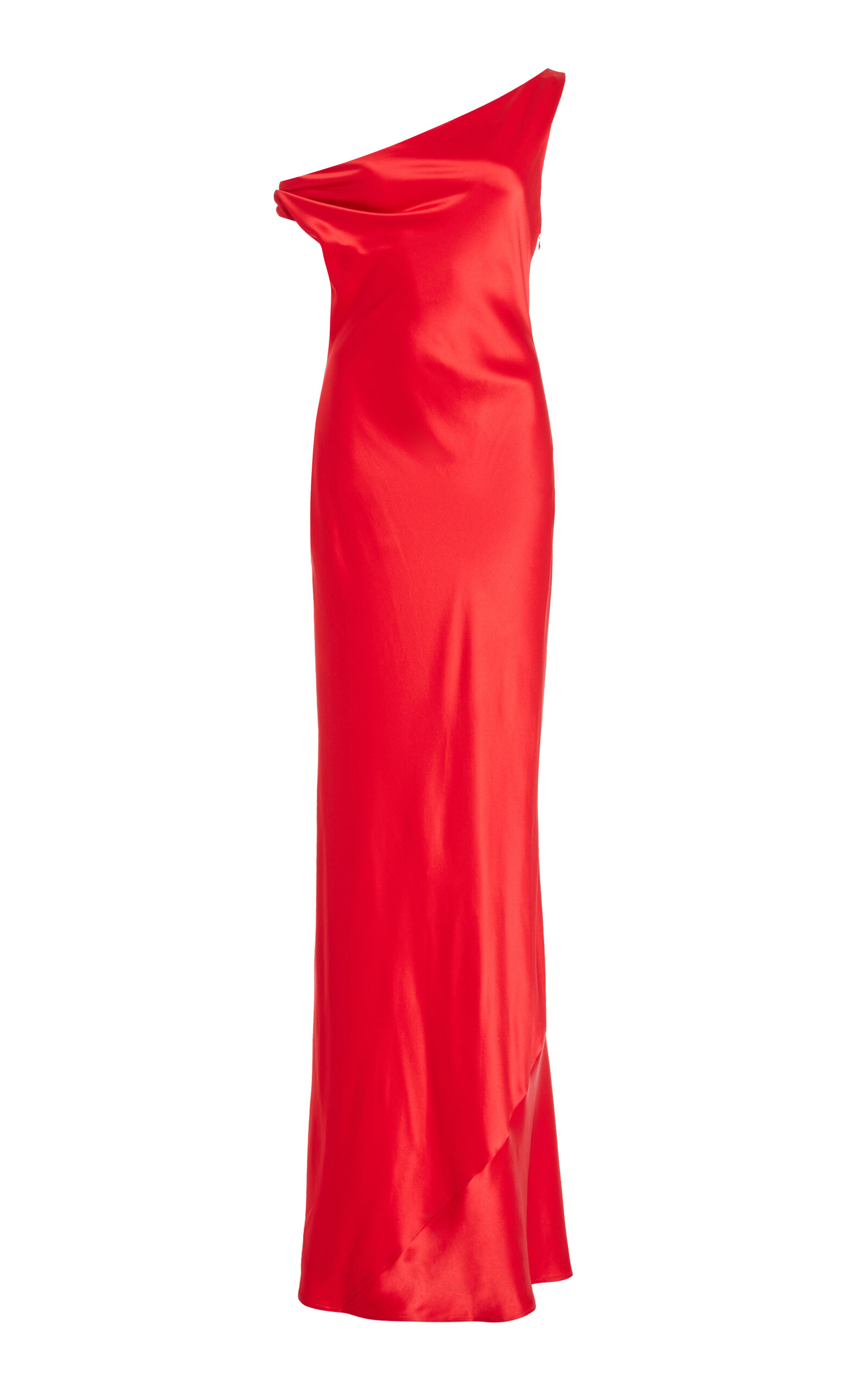 Shop Staud Ashanti Draped Satin Maxi Dress In Red