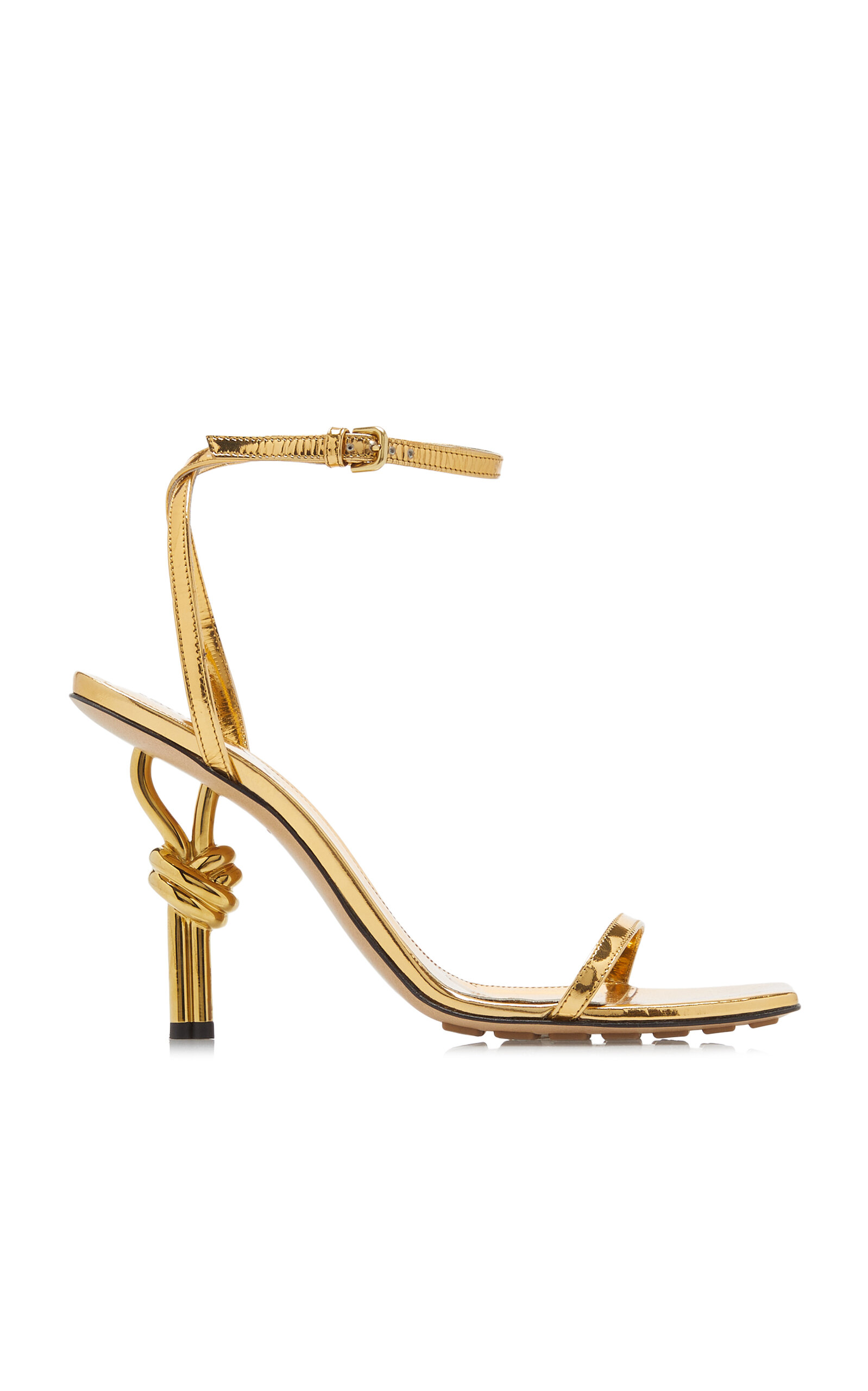 Shop Bottega Veneta Knot Metallic-leather Sandals In Gold