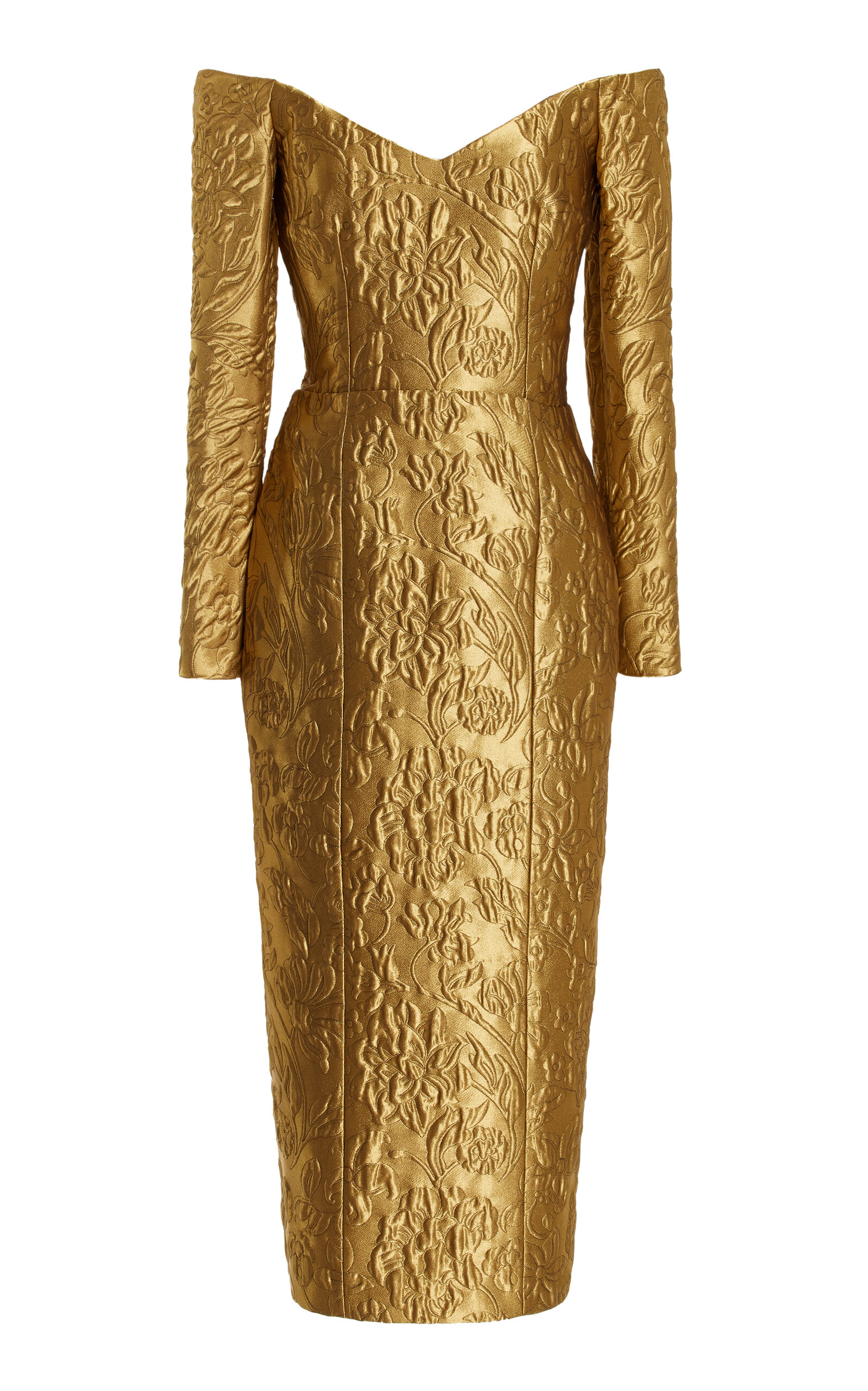 Emilia Wickstead Burleigh Off-The-Shoulder Metallic-Jacquard Midi Dress - Gold