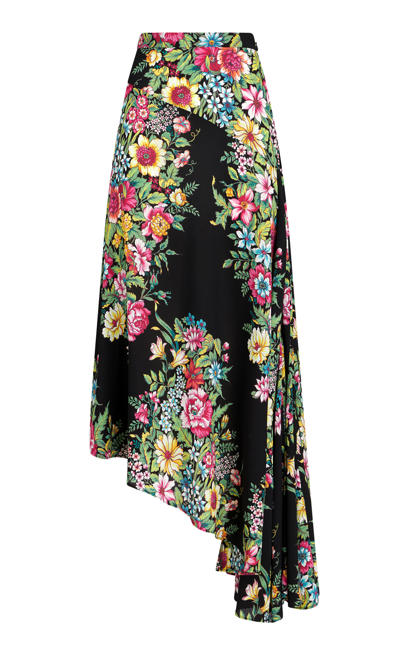 Asymmetric Floral-Crepe Maxi Skirt