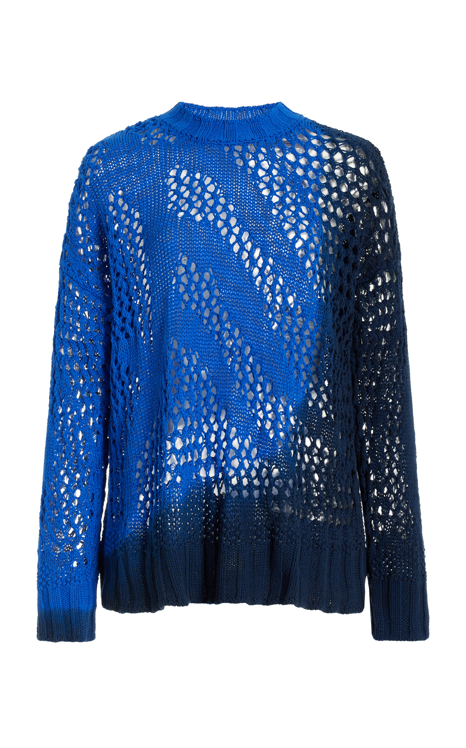 Shop Attico Crocheted Cotton Sweater In Blue